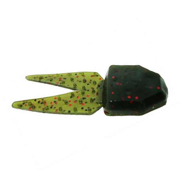 Zoom Small Salty Chunk Trailer fishing lure with a dual-prong green and black body speckled with red and black glitter, designed for fishing tackle collections.
