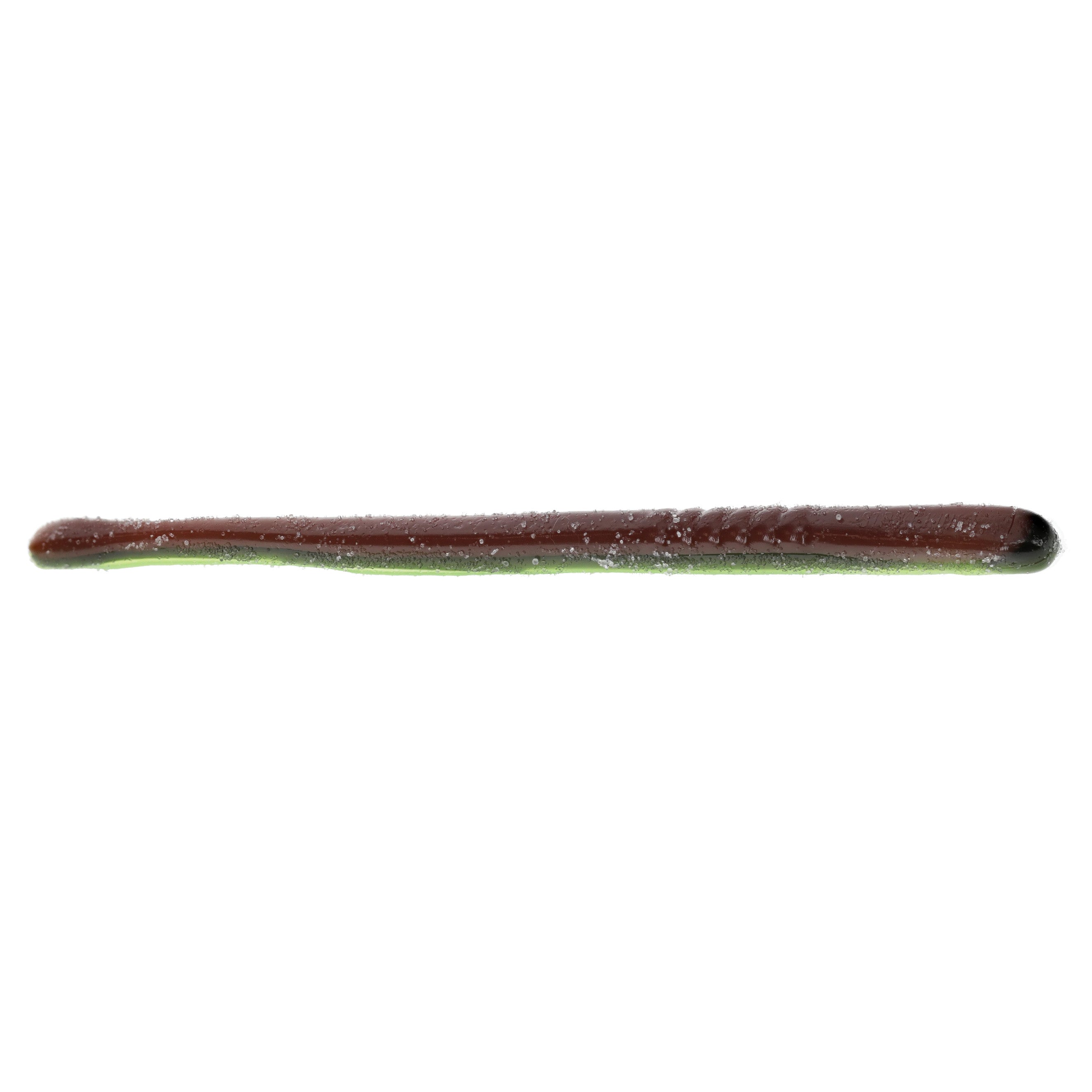 Strike King KVD Perfect Plastics Filler Worm 6" soft fishing lure with a slender, ribbed body in natural brown and green tones designed for musky and freshwater fishing tackle.