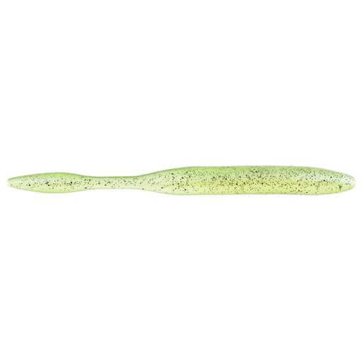 Strike King KVD Perfect Plastics Dream Shot fishing lure in light green with black speckles, designed for musky and other sport fishing applications.