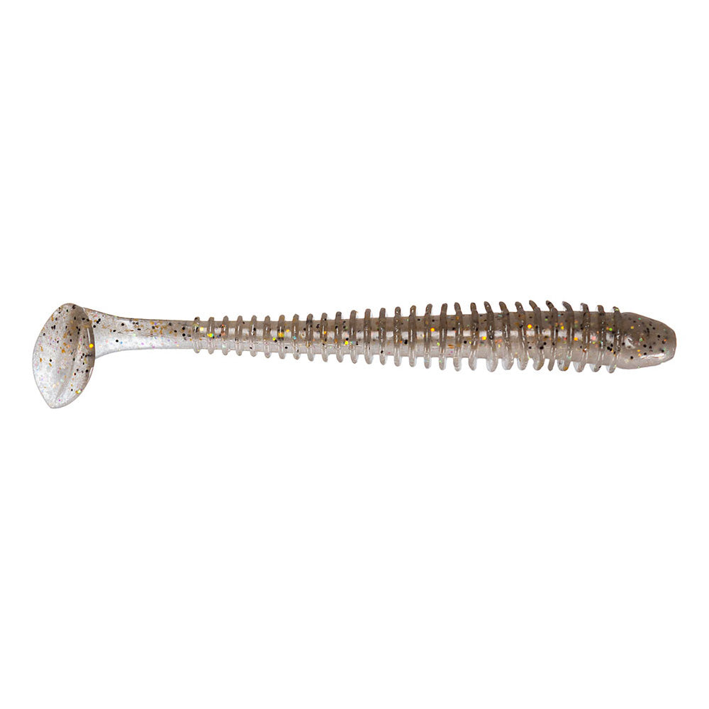 Keitech Swing Impact 3.5" + 4" soft plastic fishing lure in translucent color with gold and black flecks, designed for effective fishing tackle use.