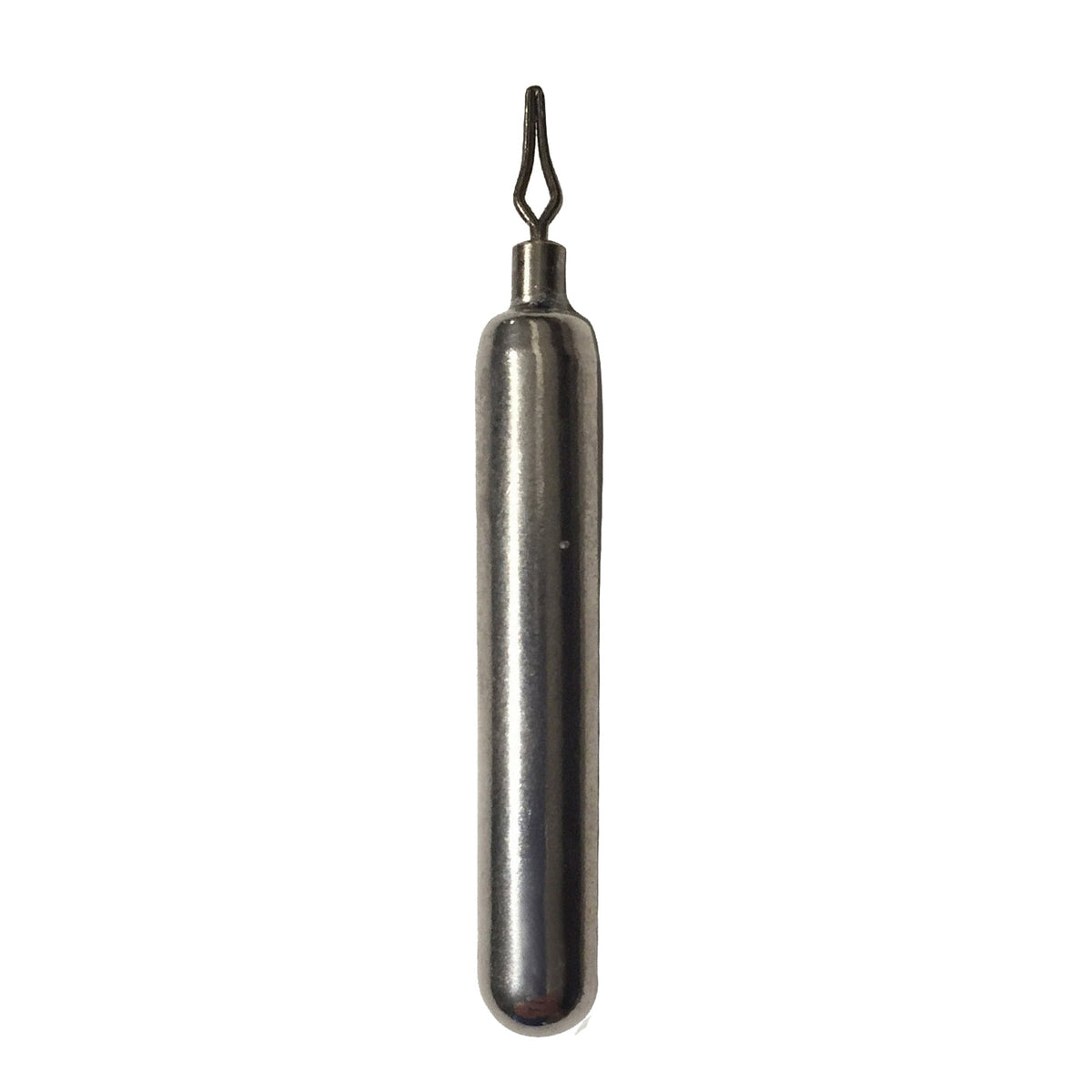 WOO! Tungsten Drop Shot Weight - Cylinder Shape in unpainted metal finish with a wire loop attachment for fishing tackle use.