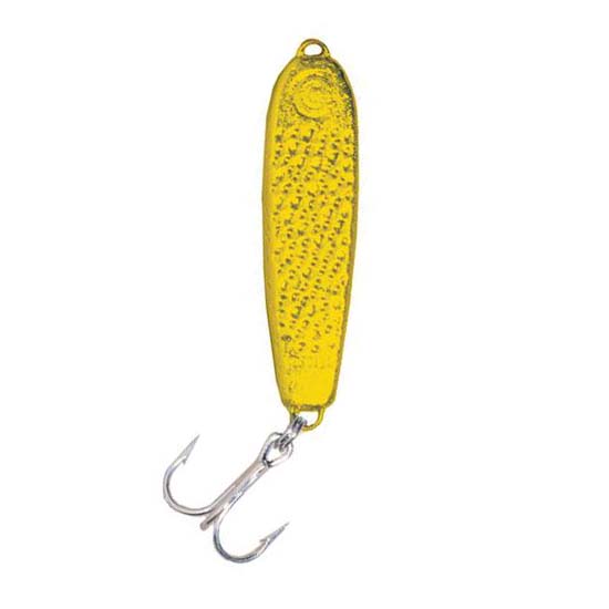 Cotton Cordell CC Jigging Spoon fishing lure in gold color with textured metal body and attached sharp treble hook designed for effective fishing tackle use.