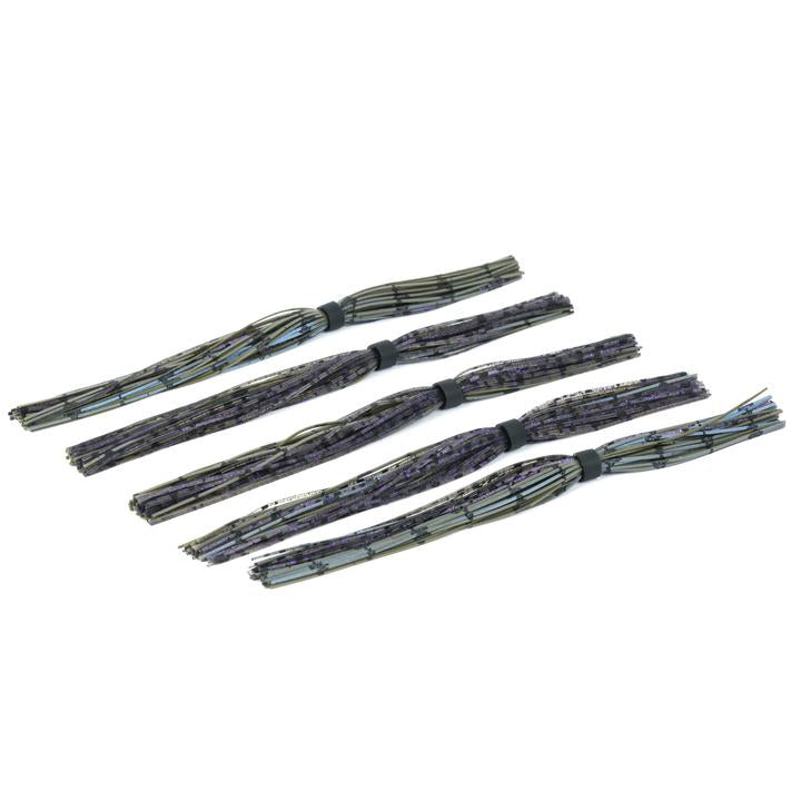 Bundles of 6th Sense Silicone Skirt fishing tackle in various muted colors, designed to enhance fishing lures for improved bait attraction.