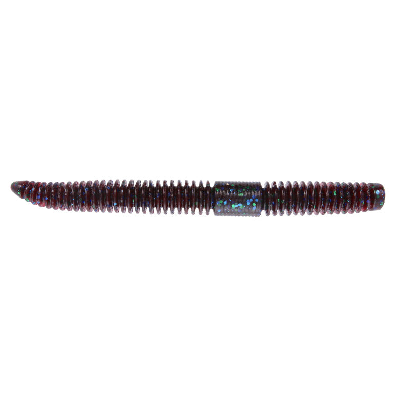 Yamamoto 5.5" Slink-O Floater Worm in dark plum color with ribbed texture and glitter accents designed for fishing tackle use.