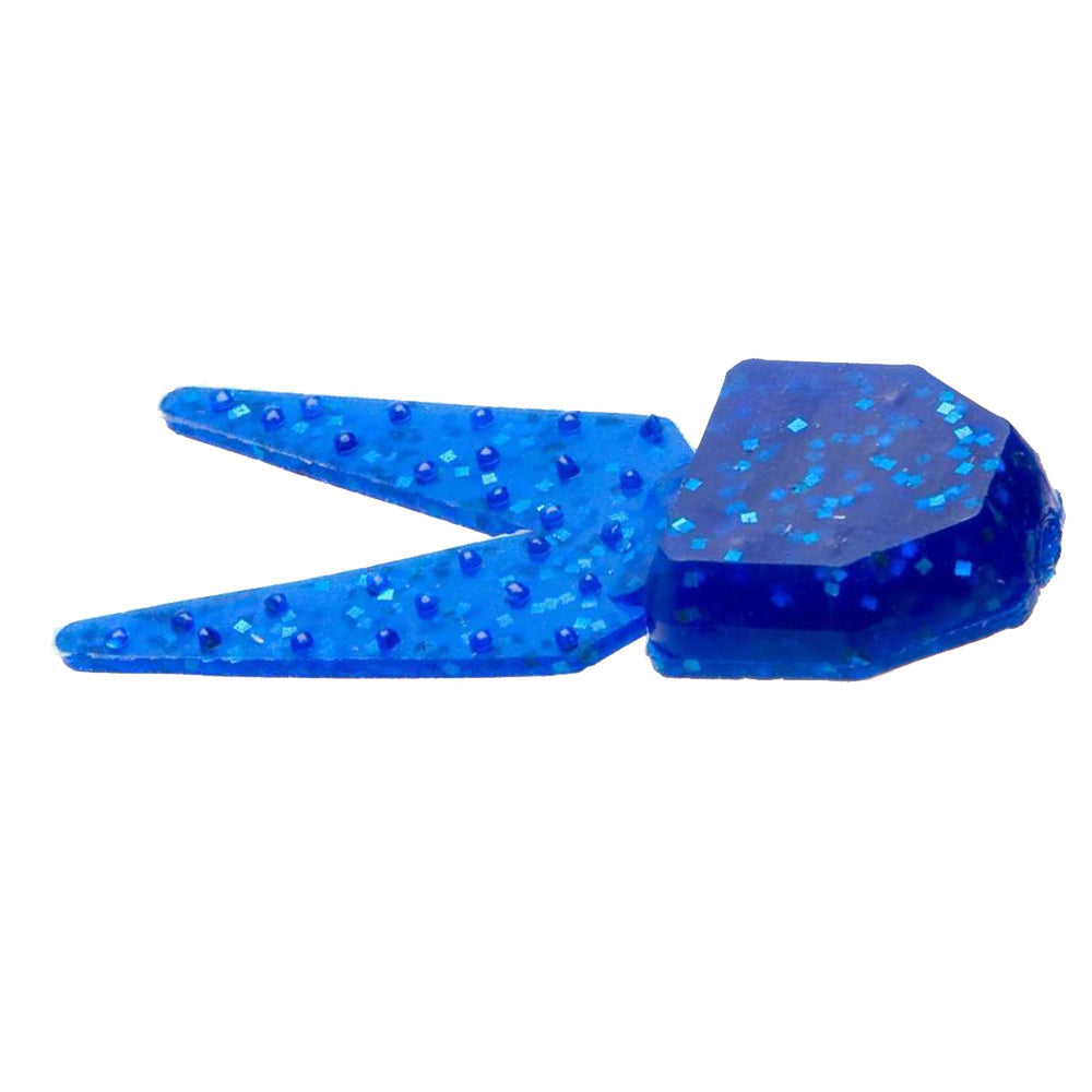 Zoom Small Salty Chunk Trailer in translucent blue with glitter accents, designed as a soft fishing lure trailer for enhancing fishing tackle effectiveness.