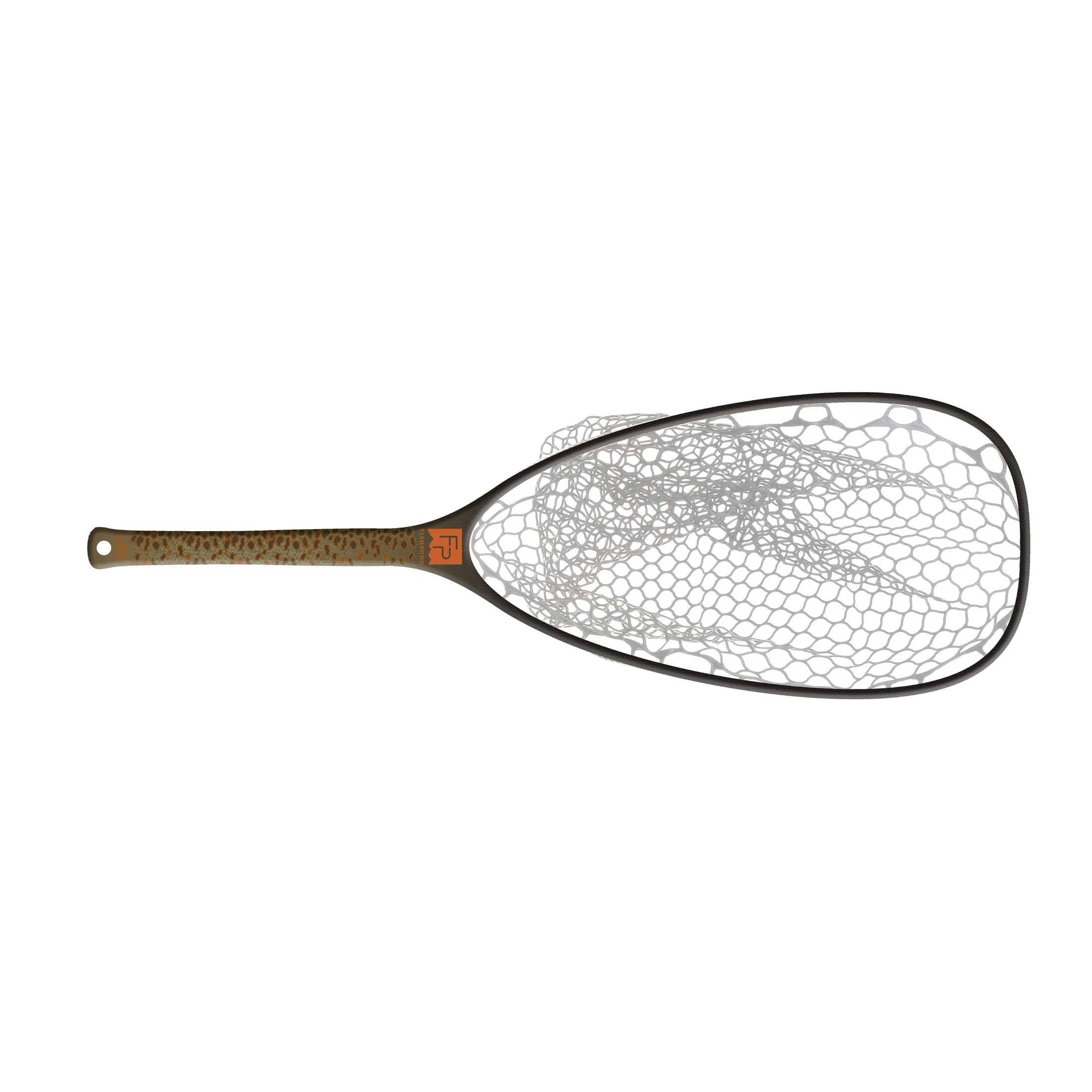 Fishpond Emerger Net 2.0 with a lightweight, durable frame and clear rubber mesh netting designed for catch-and-release fishing, featuring a textured handle for secure grip.