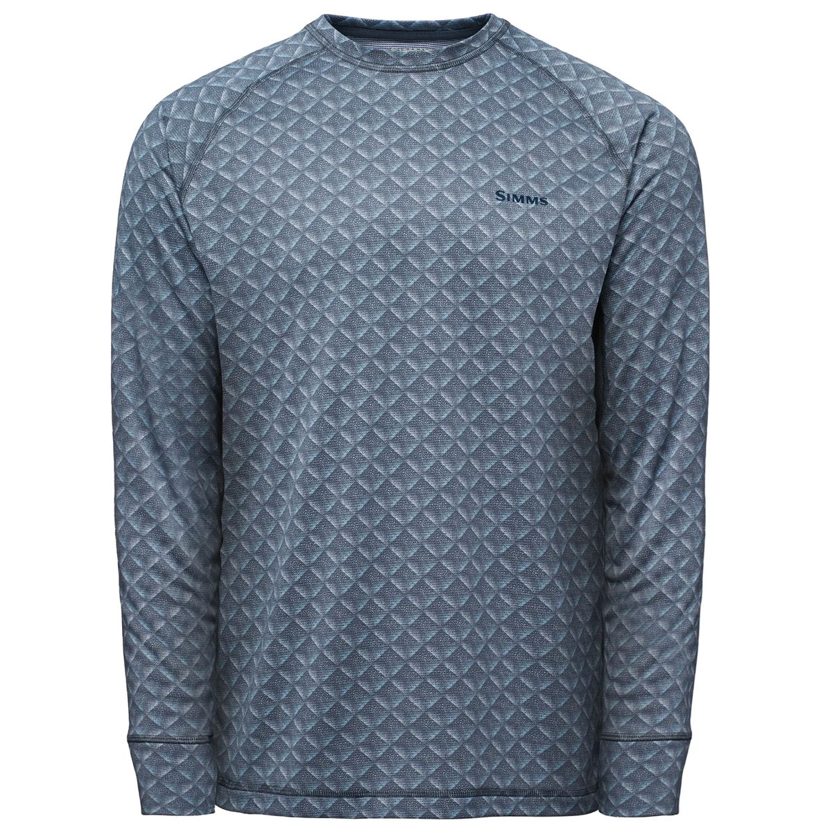 Simms Strata 160 LS Baselayer Crew - Men's gray long sleeve baselayer shirt with a textured quilted pattern crew neck and fitted cuffs on white background