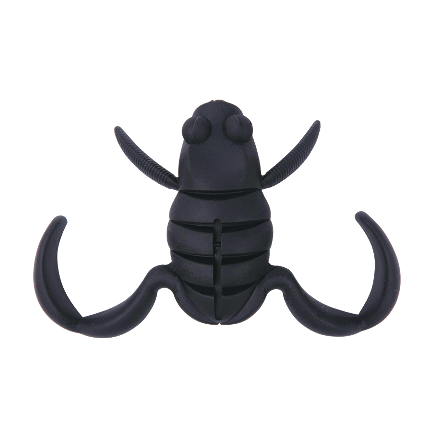 BottomUp Scooper Frog Magnum fishing lure in matte black with segmented body and curved legs designed for realistic movement in water.