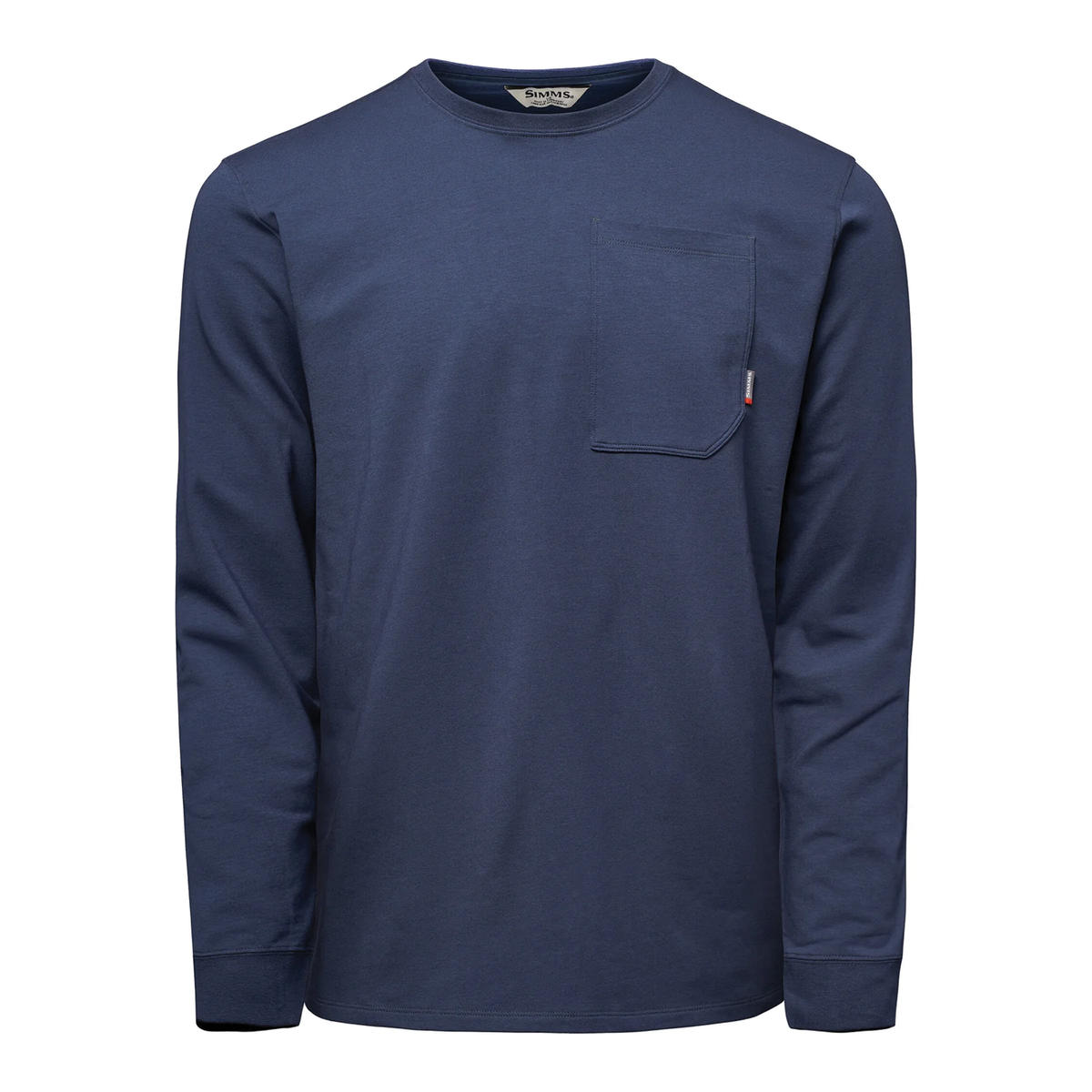 Simms Harbor LS Crew - Men's navy long sleeve shirt with crew neckline and chest pocket shown from the front