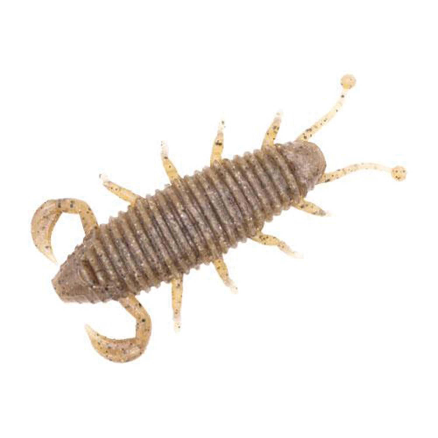 Geecrack Bugpee Creature Bait soft plastic fishing lure in natural brown with segmented body, multiple legs, and curled tail designed for musky and freshwater fishing tackle.