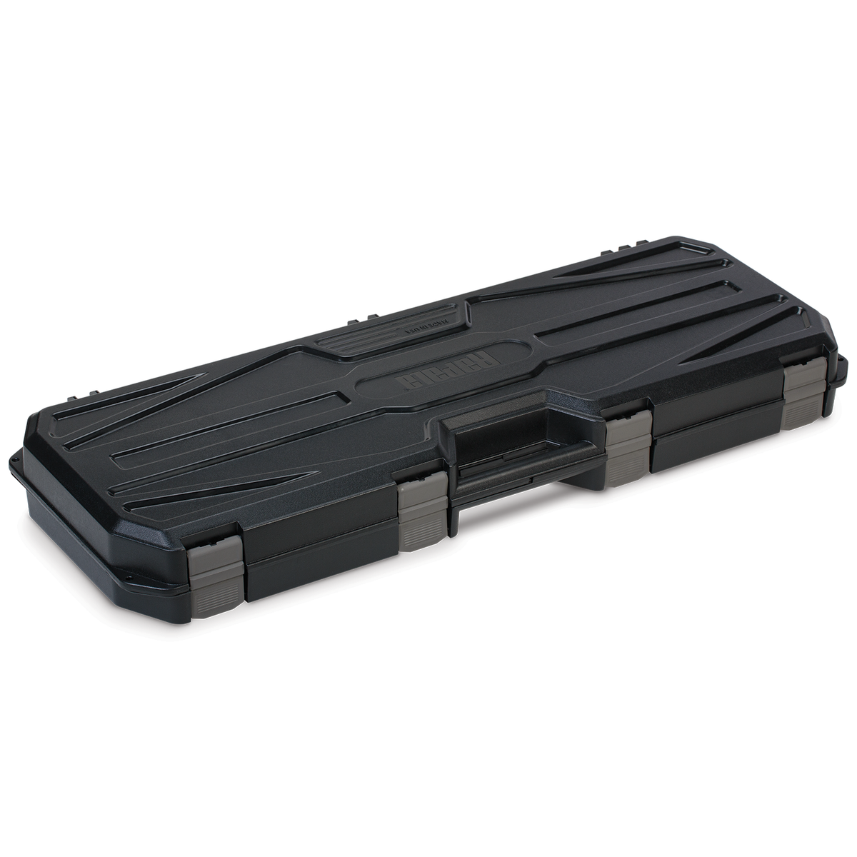 Rapala Hard Sided 41" Ice Rod Case in black with a sturdy textured exterior, secure latches, and a handle for convenient transport, designed to protect fishing rods and reels.