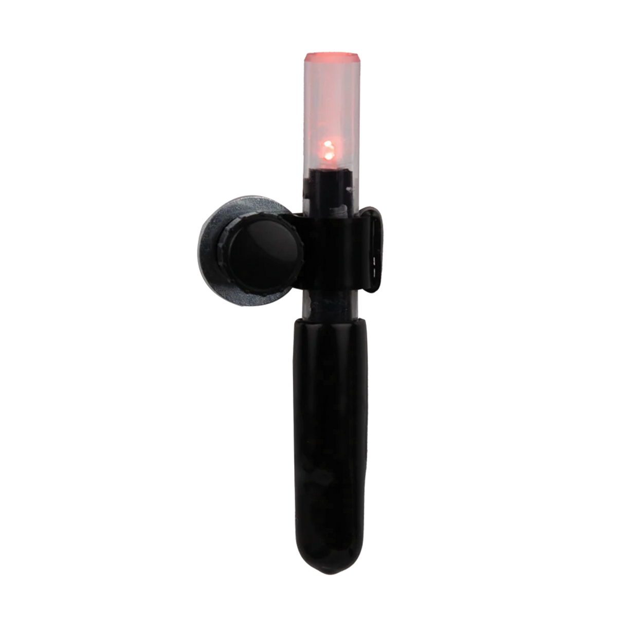 Lumenok Tip-Up Light black fishing tip up light with red illuminated indicator and side mounted clip for visible ice fishing bite detection