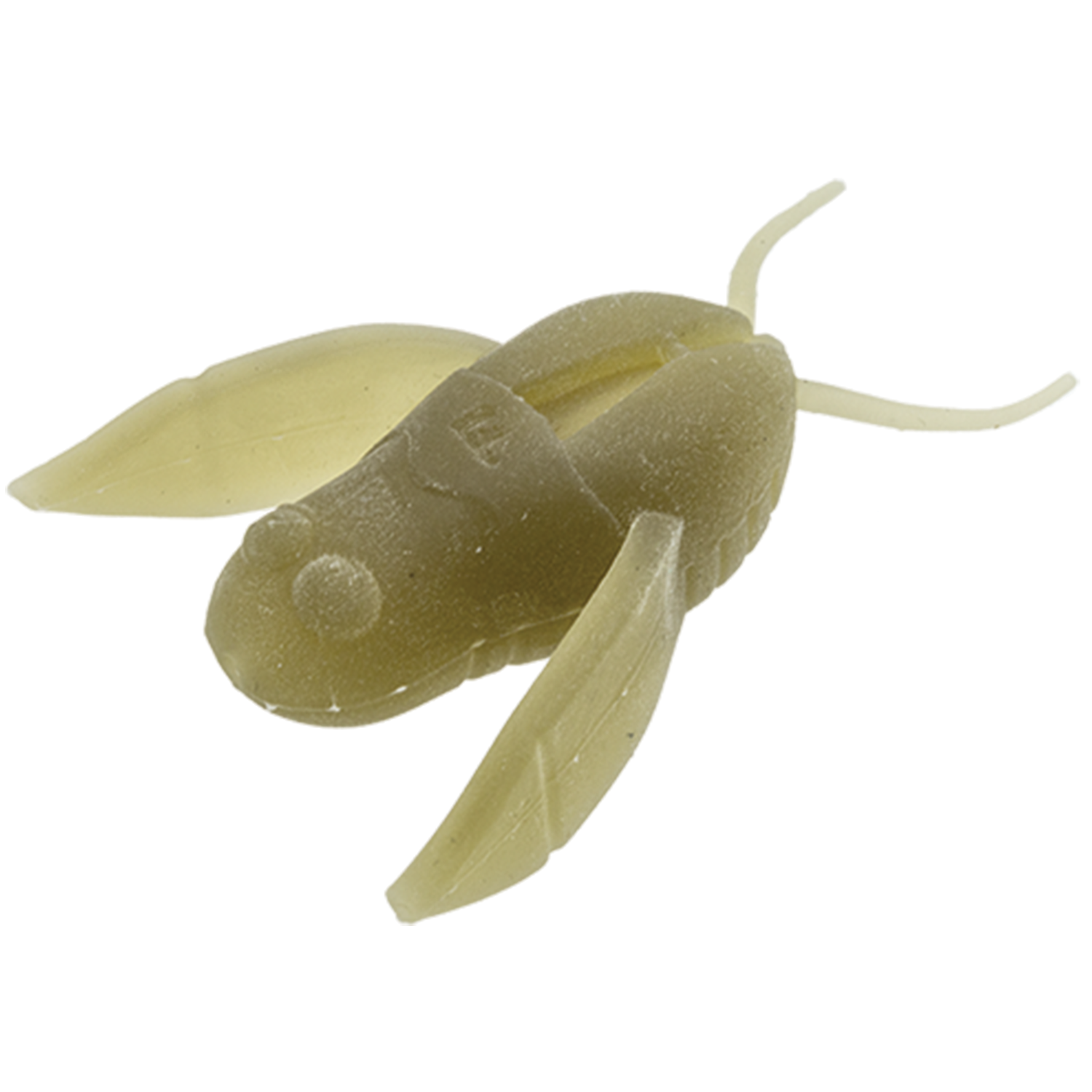 Soft plastic fishing lure shaped like a small insect with translucent beige wings and antennae, designed as the Nories 2" Clionex fishing tackle for musky fishing.