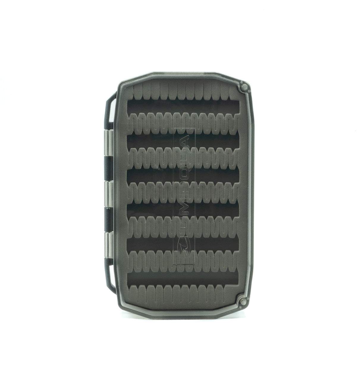 Umpqua Essential Foam Fly Box in gray with flexible foam insert designed for securely holding and organizing fishing flies for fly fishing enthusiasts.