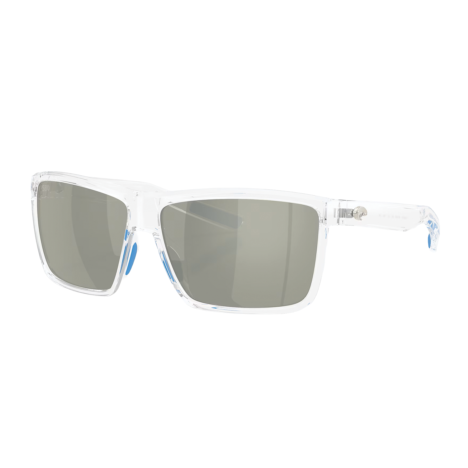 Costa Del Mar - Rinconcito sunglasses with clear frame and polarized gray lenses, designed for outdoor fishing and water activities, offering glare reduction and UV protection.