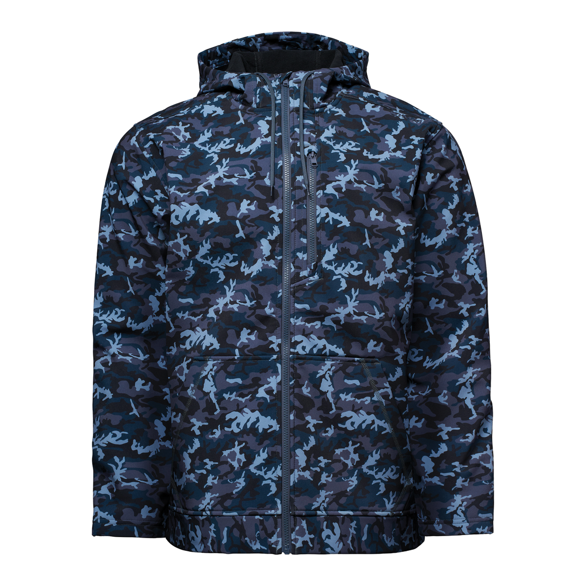 Simms Rogue Fleece Hoody - Men's shown in blue and gray camouflage with a full zip front hooded design and front pockets