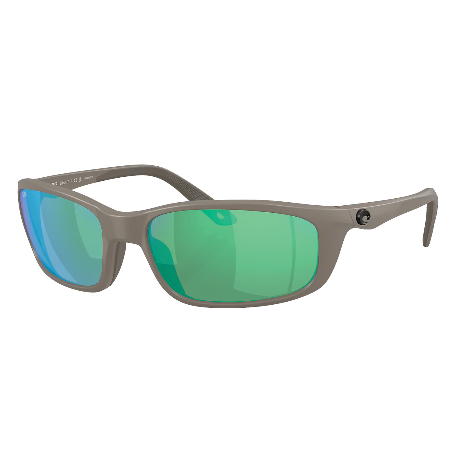 Costa Del Mar - Brine II polarized sunglasses with a sleek gray frame and green-blue reflective lenses, designed for outdoor fishing activities.