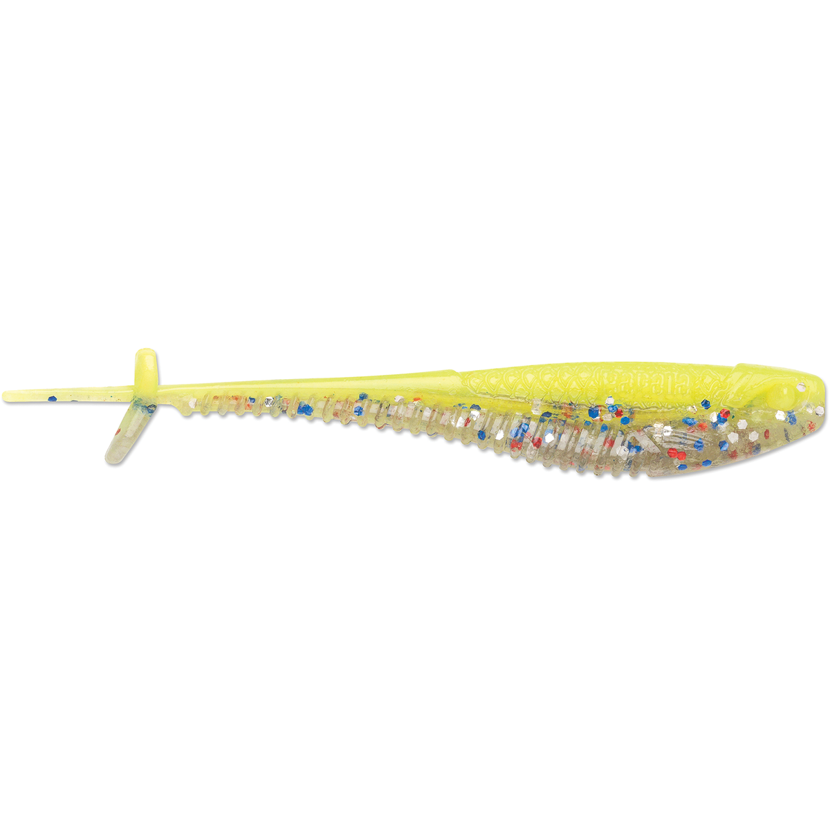 Rapala CrushCity Mooch Minnow soft plastic fishing lure in chartreuse with glitter flecks and a paddle tail for targeted game fish presentations