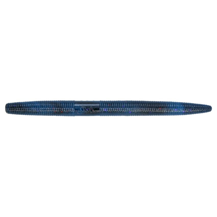 Yamamoto Senko 5" soft plastic fishing lure in dark blue with subtle flecks, designed for freshwater fishing and effective for musky and bass.