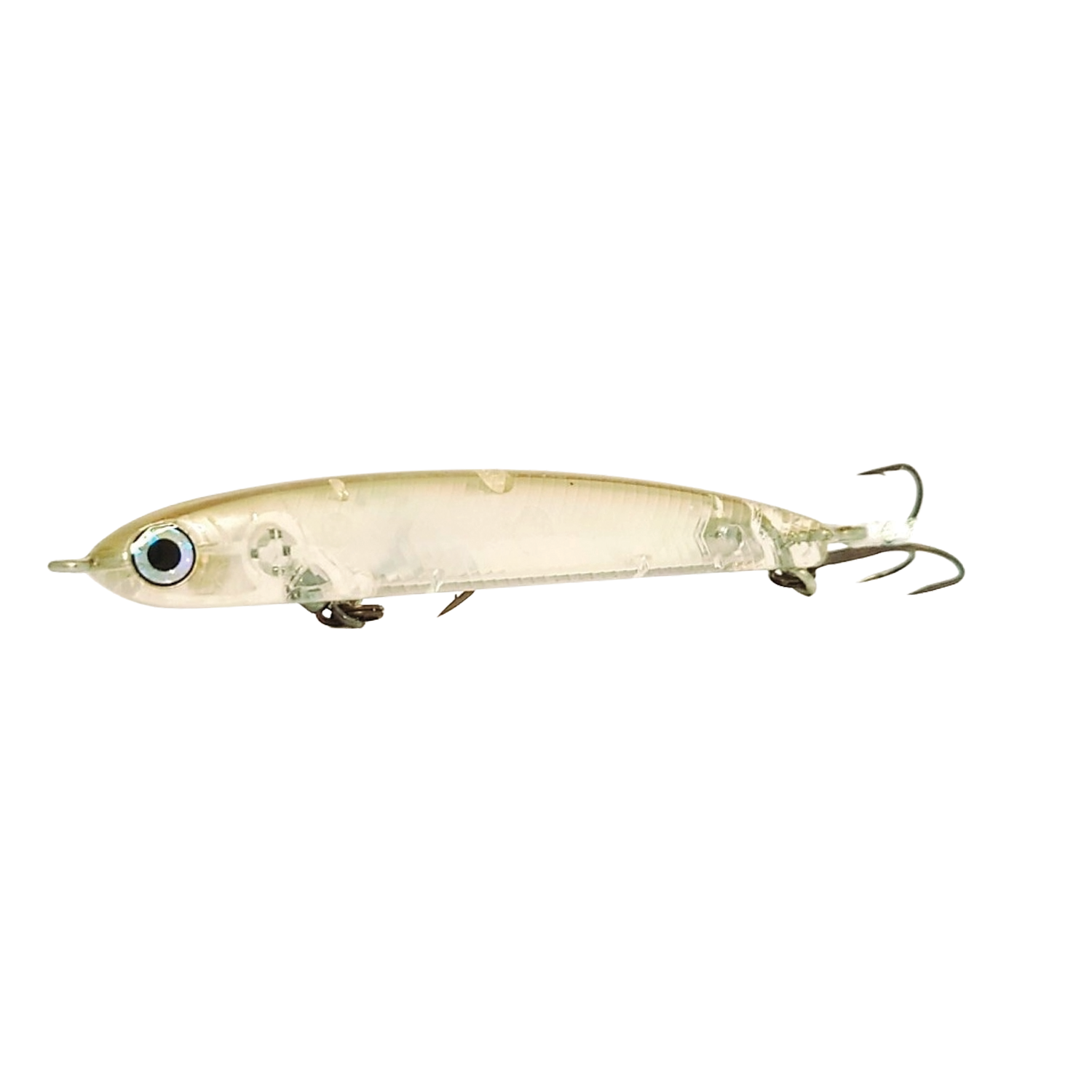 HMKL Super Jordan 53 fishing lure with a translucent body, realistic fish eye detail, and multiple sharp hooks designed for effective fishing tackle use.
