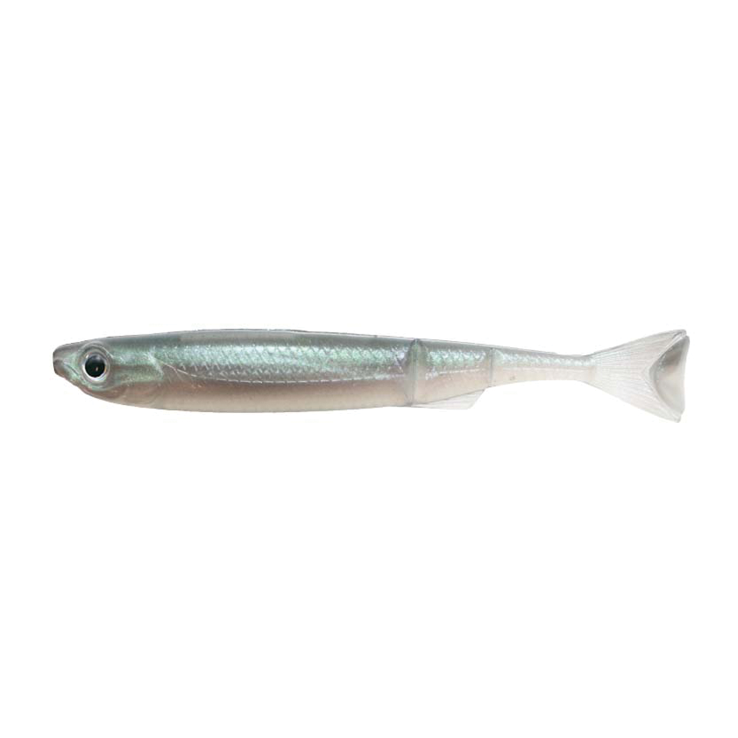 Issei Liar Minnow (Kozakana Worm) fishing lure designed to mimic a small baitfish with a translucent, silver body and detailed fins for realistic movement in water.
