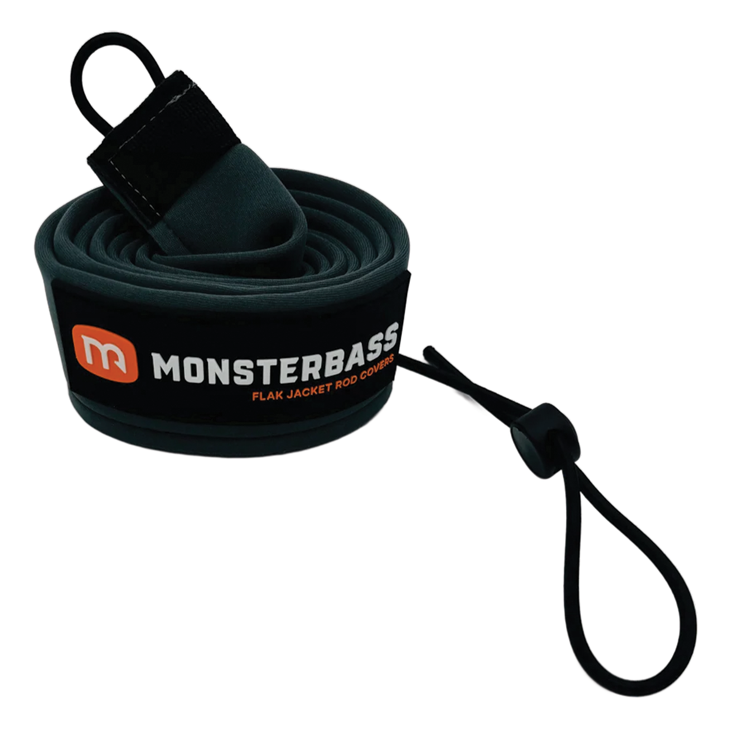 Grey flak jacket cover with Monsterbass logo on a white background