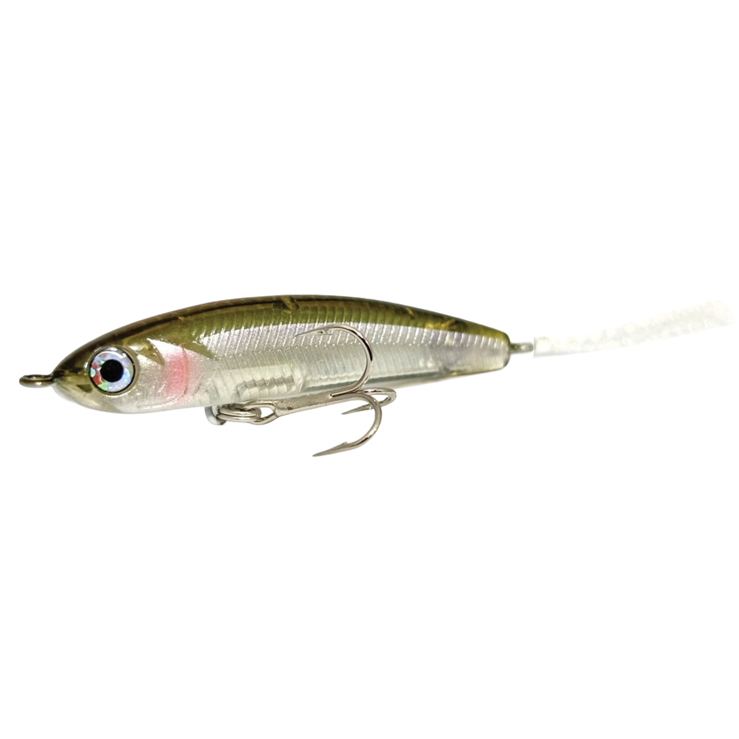 HMKL Jordan 50 F fishing lure with realistic fish design, detailed eyes, silver and green body, and sharp treble hook, ideal for freshwater fishing tackle.