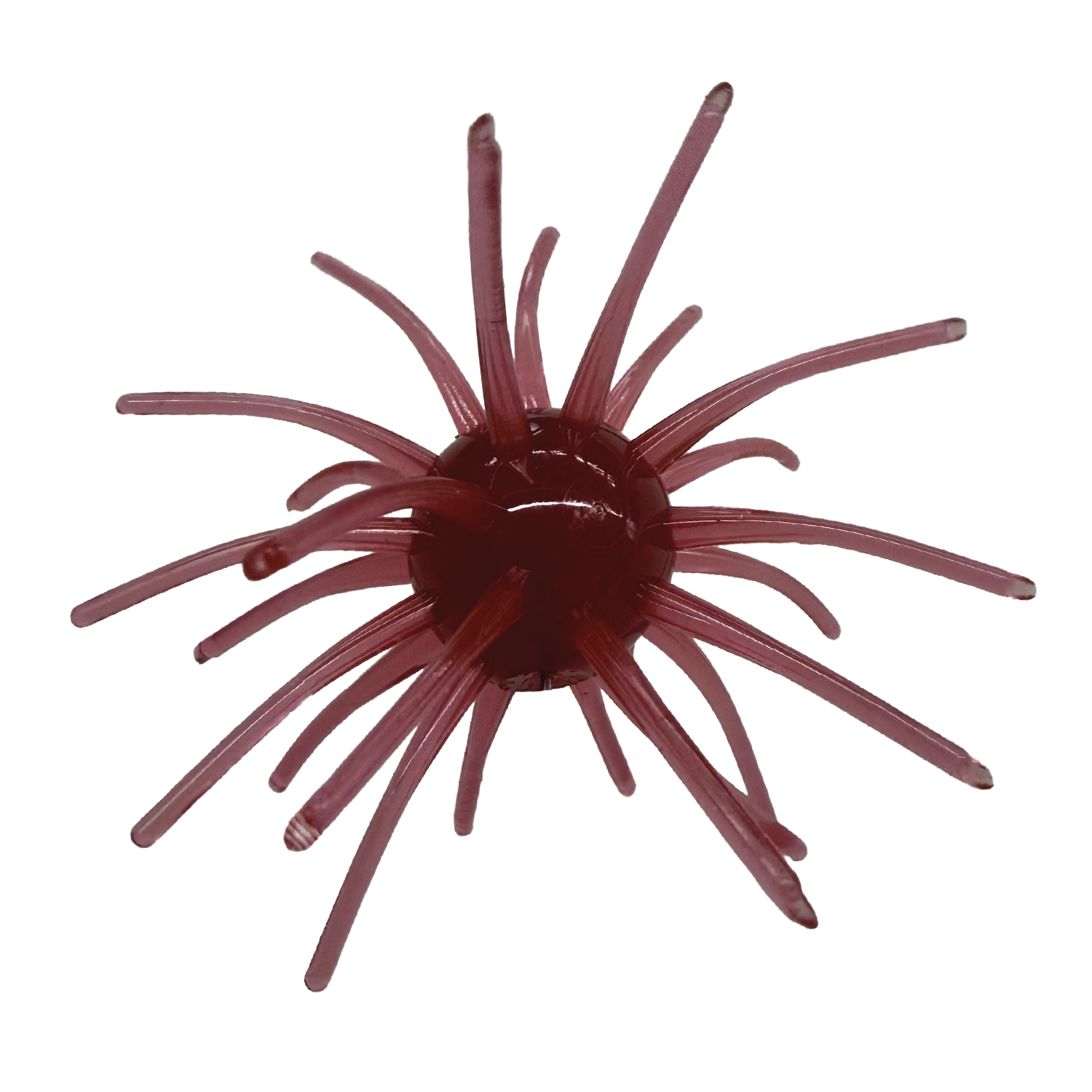 Randamu Lures Fuzzy Ball Mini fishing lure in dark reddish color with multiple flexible tentacle-like appendages for attracting fish in freshwater fishing tackle.