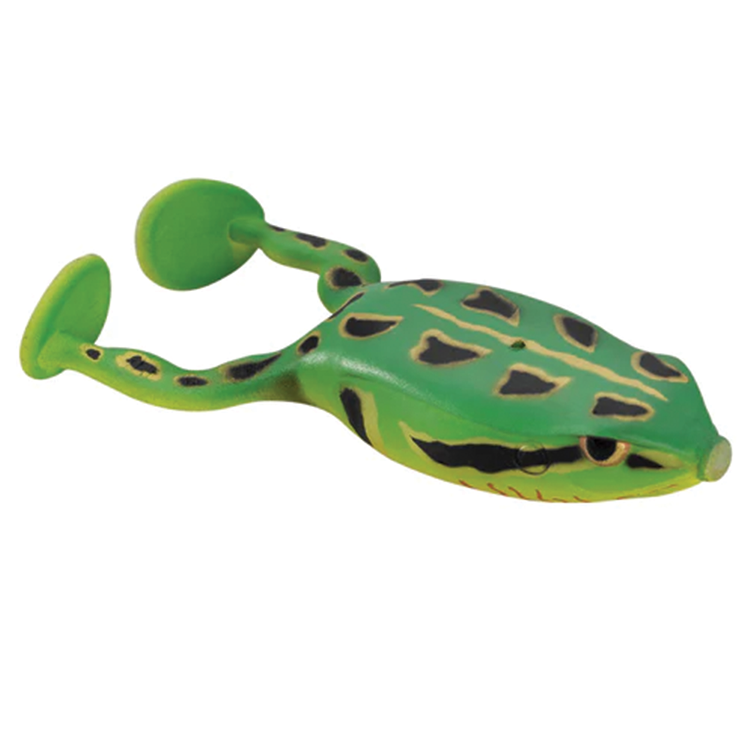 Spro Flappin Frog-65 artificial fishing lure in green with black spots, designed to mimic a frog for effective fishing tackle use.