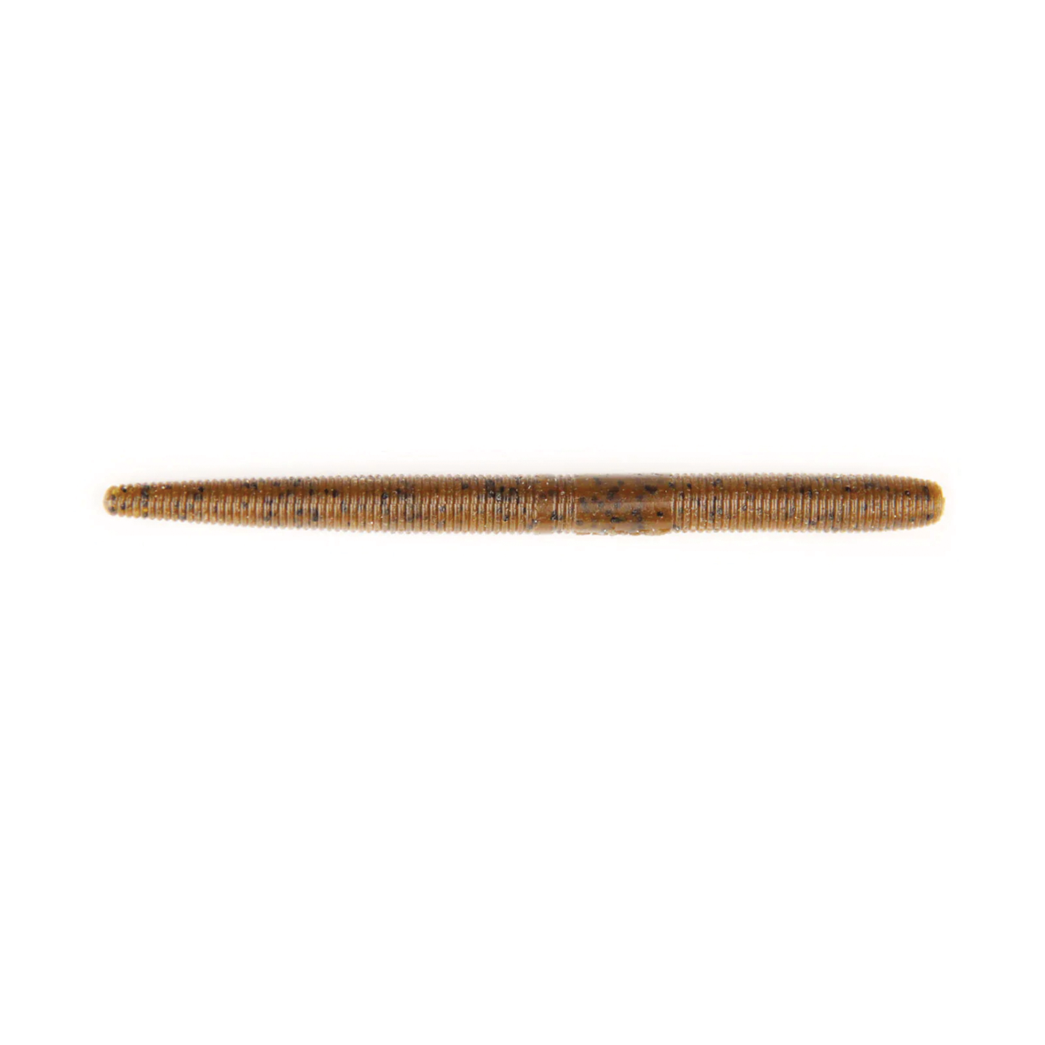 X-Zone 5" True Center Stick soft fishing lure in natural brown color with ribbed body texture designed for freshwater fishing and musky tackle.