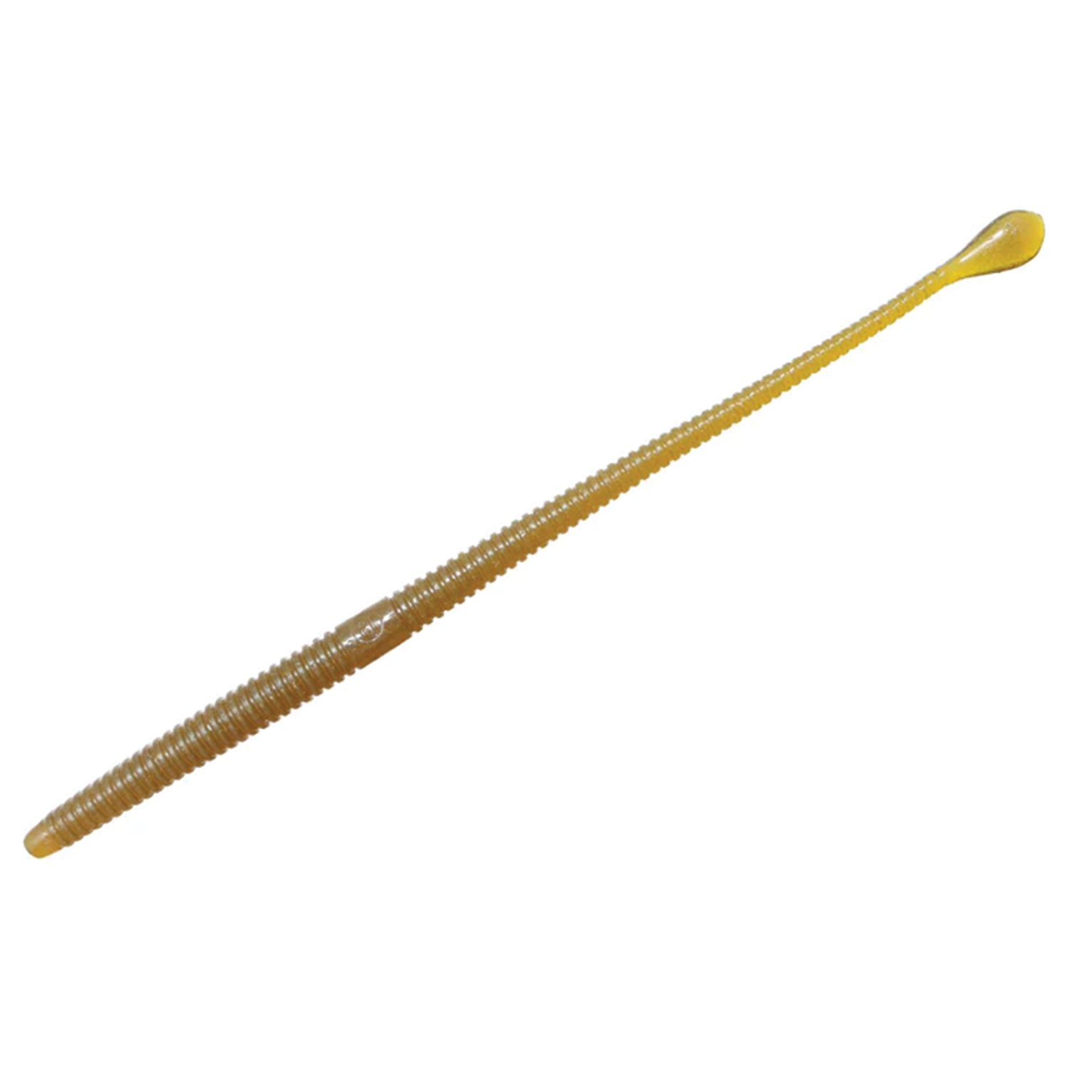 Issei Spatula Slim Worm fishing lure in a translucent amber color with a ribbed body and a long, slim profile designed for fishing tackle use.