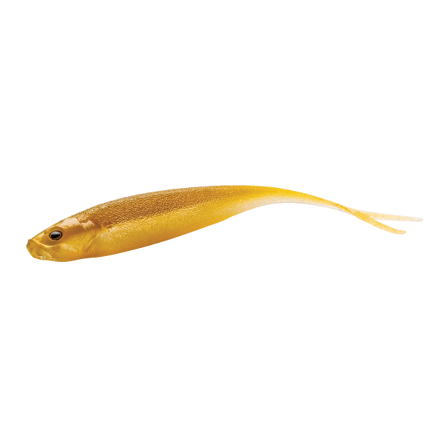 Engine LikeFive ES (Elastomer) soft fishing lure in golden yellow with a detailed fish head and slender body designed for realistic movement in water.
