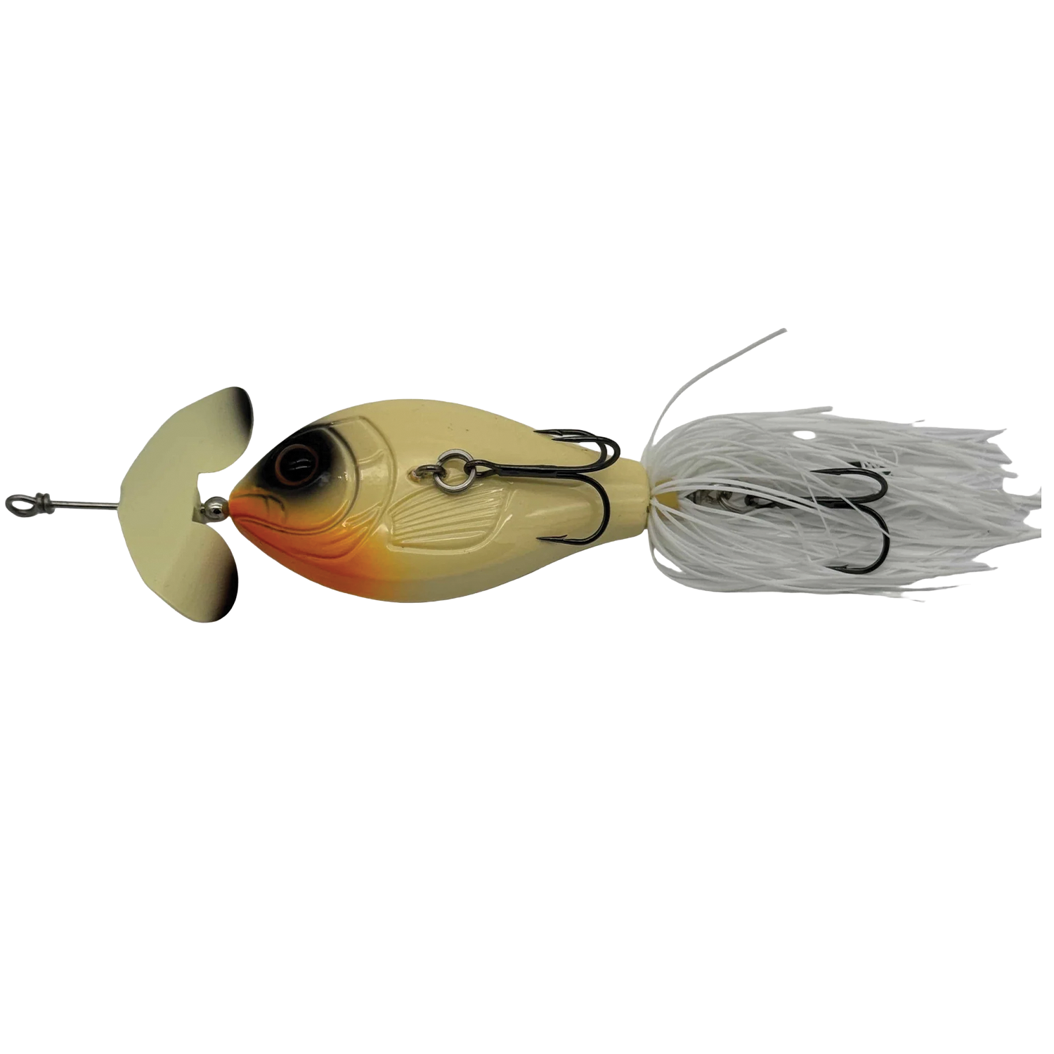 Fishing lure with a bone color on a white background