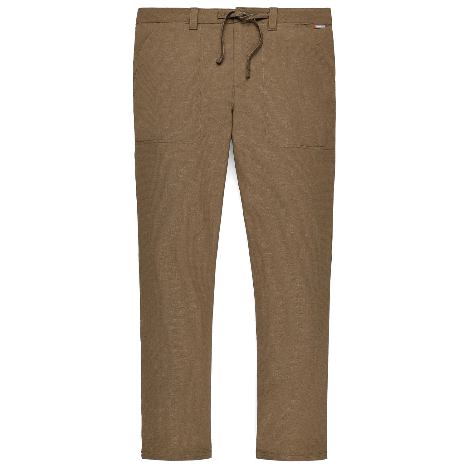 Simms Wanaka Pants - Men's in brown, featuring a relaxed fit with a drawstring waist, belt loops, and front patch pockets, designed for comfort and durability during fishing activities.