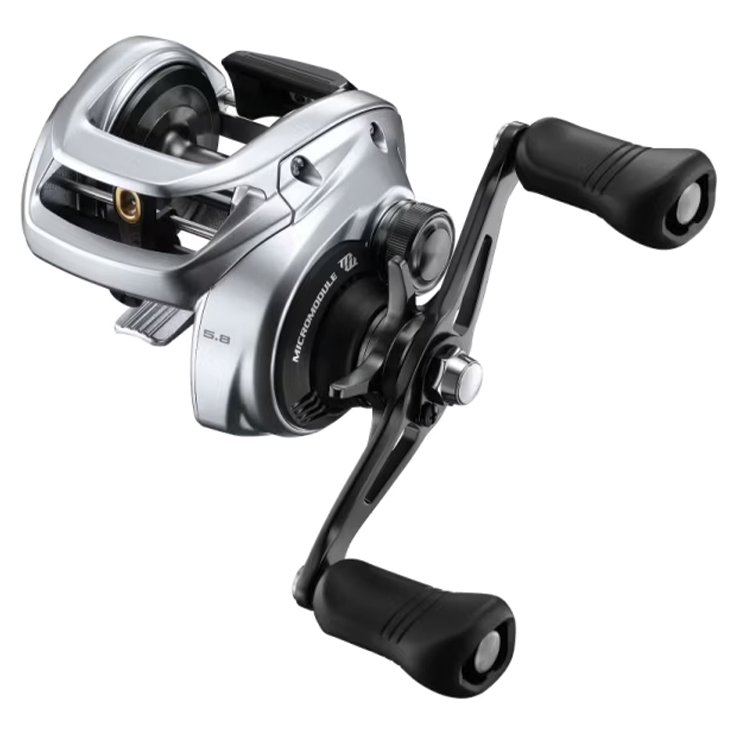 Shimano TranX-400B baitcasting reel with ergonomic dual handles, silver and black finish, designed for smooth, precise casting and retrieval, ideal for fishing tackle enthusiasts.