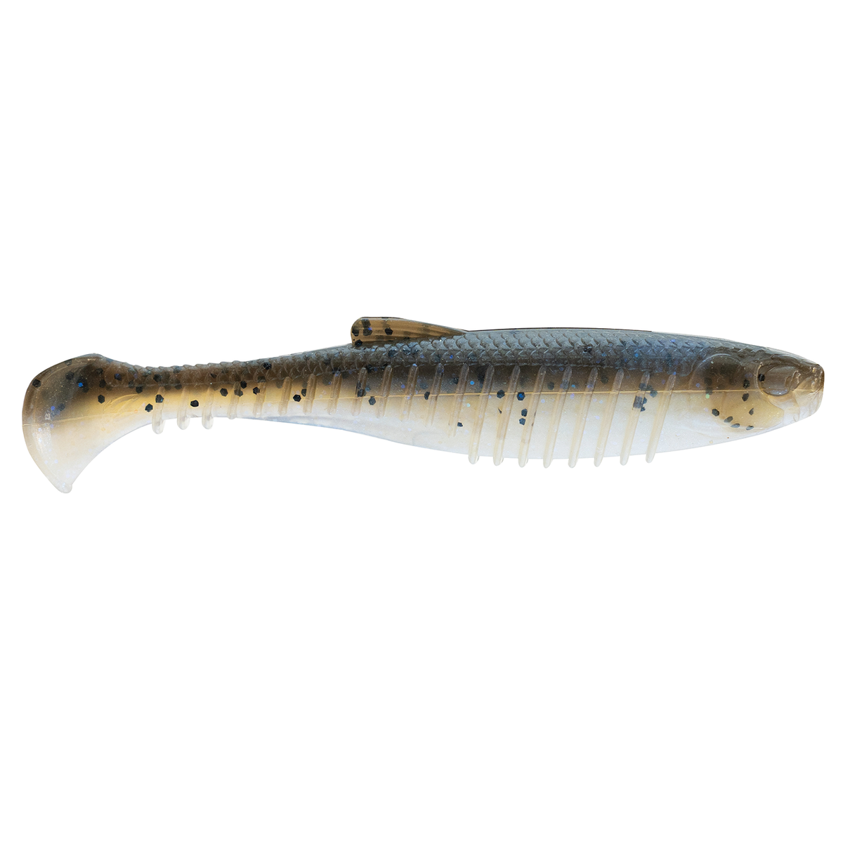 Z-Man Octane Minnowz soft plastic fishing lure in natural color with a ribbed body and paddle tail for lifelike movement, designed for freshwater fishing tackle.