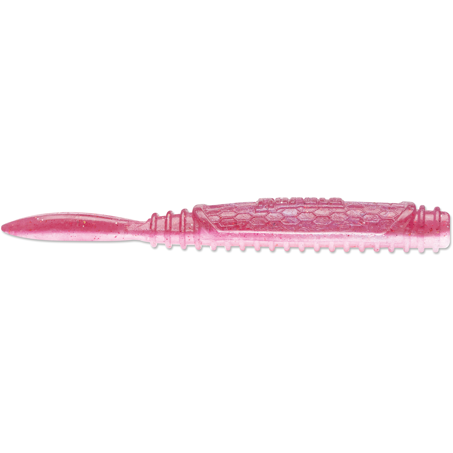 Rapala CrushCity Salted Ned Roll fishing lure in translucent pink with textured body and paddle tail designed for realistic movement in fishing tackle.