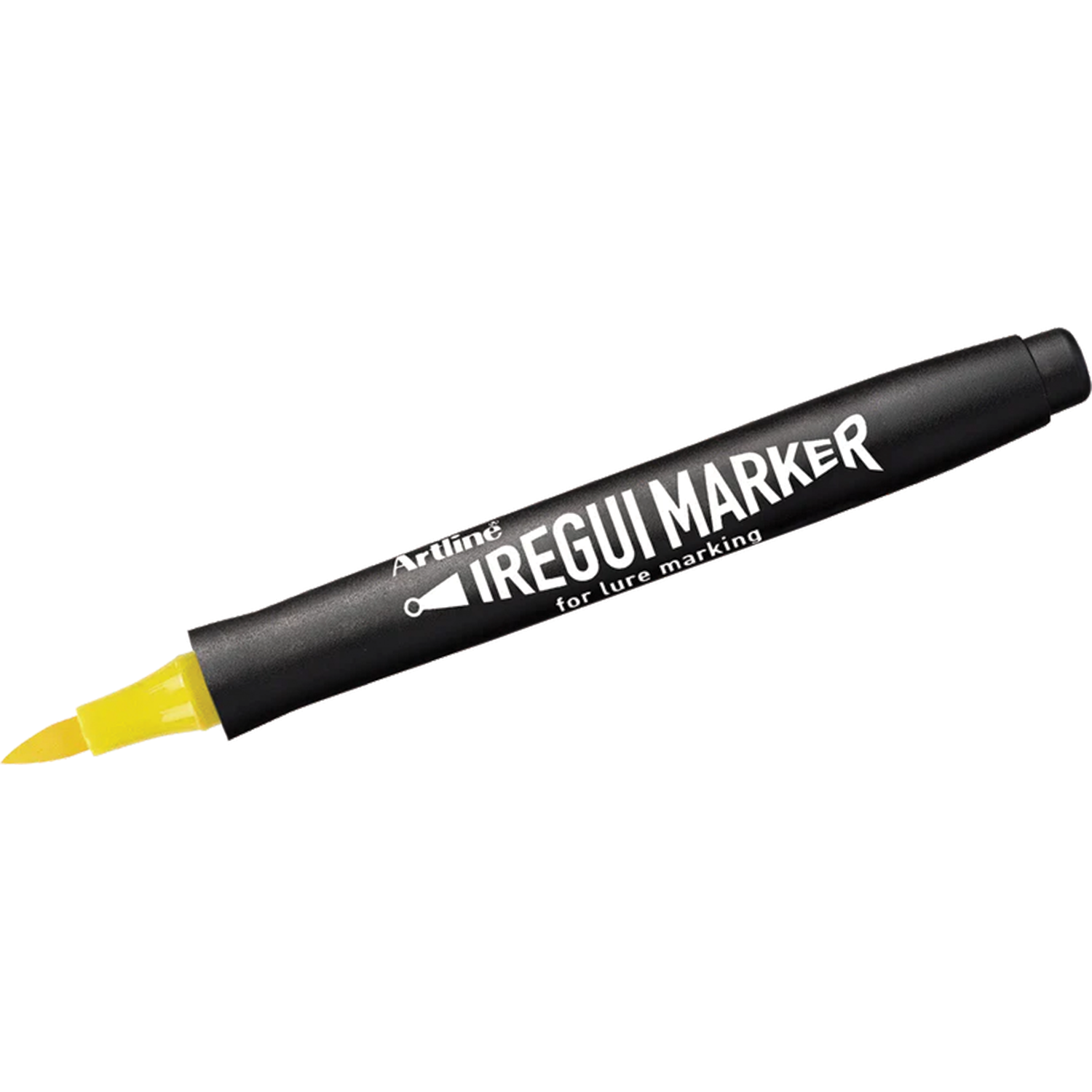 Artline IREGUI Markers yellow-tipped marker pen designed for lure marking, featuring a black barrel with bold white text, ideal for fishing tackle customization.