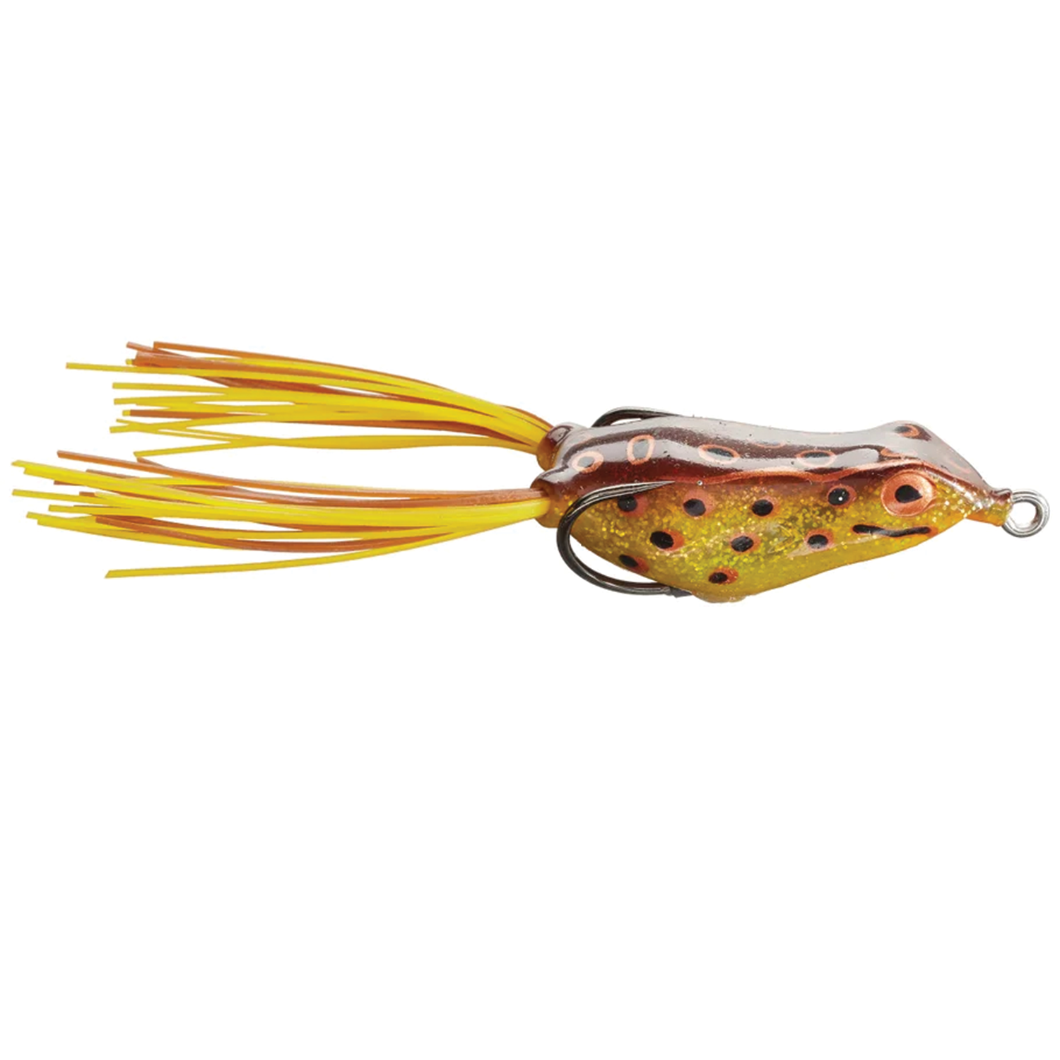 Copper Red Baits Ripple Frog fishing lure designed with a detailed frog pattern, yellow and orange skirted tail, and a sharp hook for effective fishing tackle use.