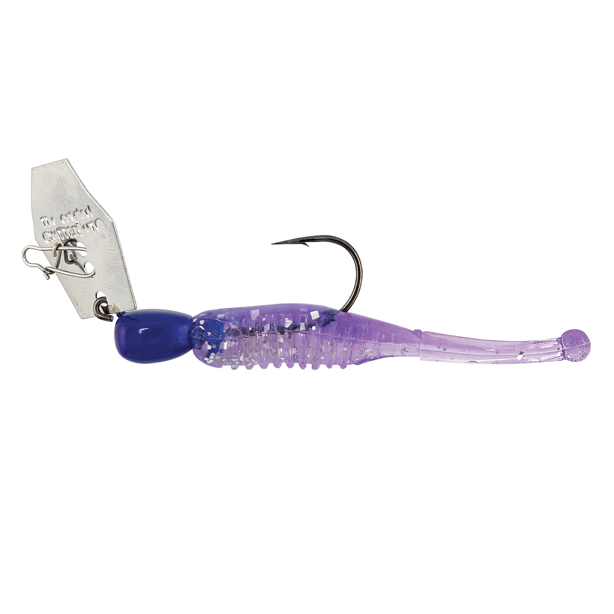 Z-Man Micro Finesse Chatterbait with a purple soft plastic body and metal chatter blade, designed for fishing tackle use targeting predatory fish.