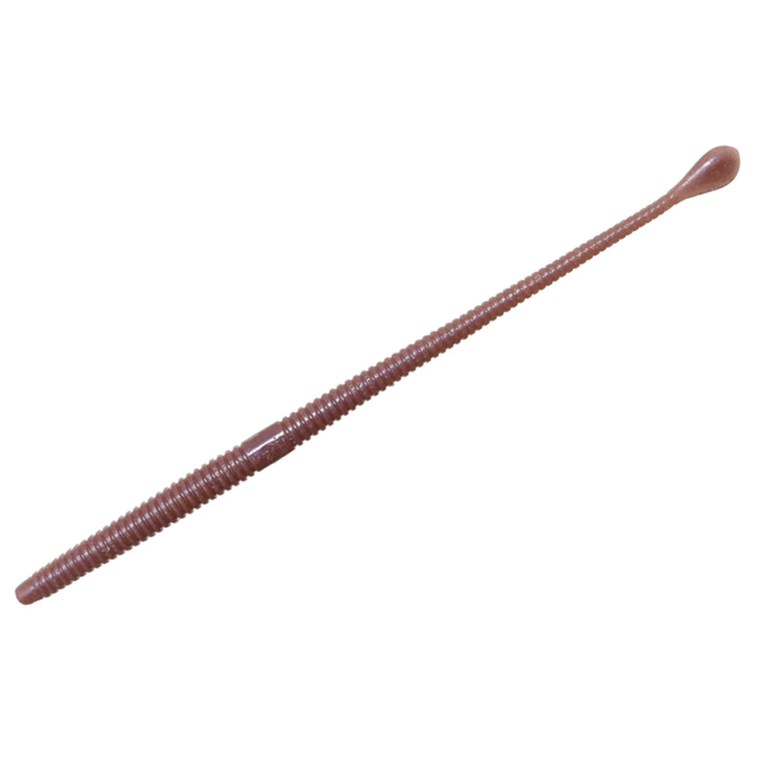 Issei Spatula Slim Worm fishing lure in brown, featuring a ribbed body and a slender, flexible tail designed for lifelike movement in water.