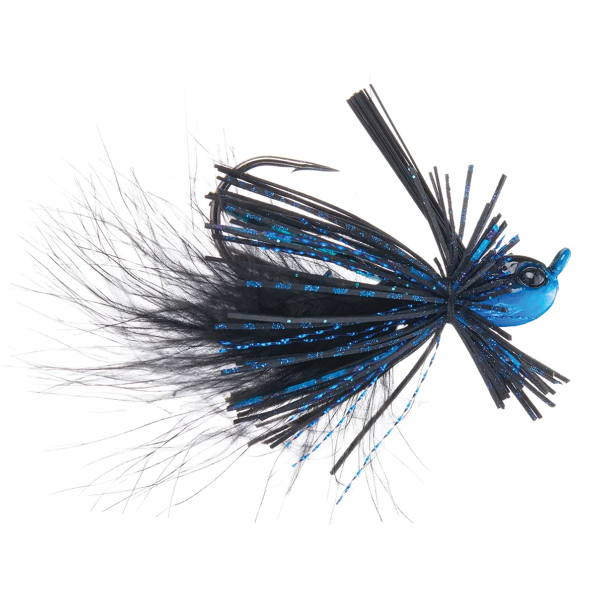 Beast Coast Hustler Hybrid Finesse Jig in blue and black with a flowing skirt and weedless hook for fishing tackle and lure presentations
