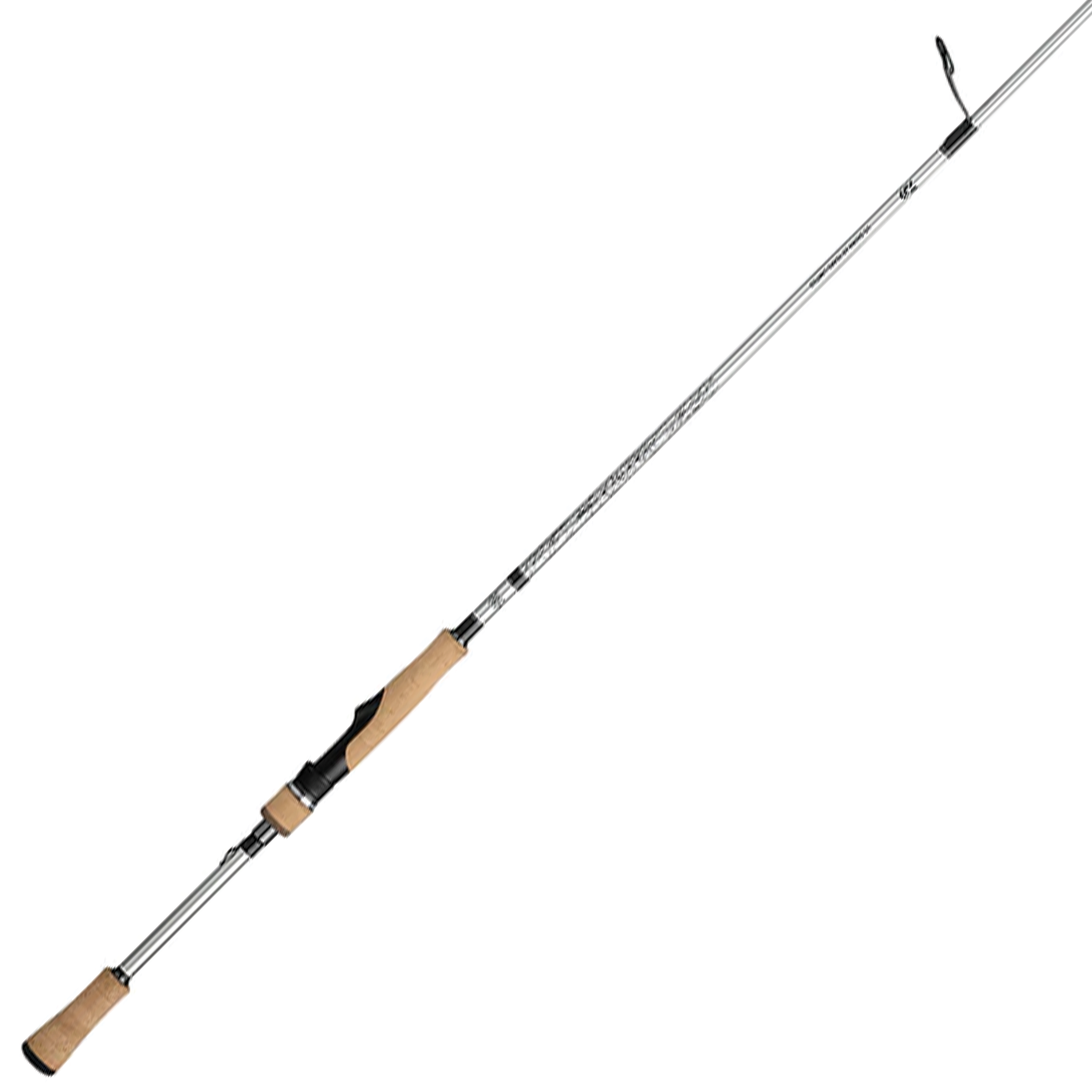 Daiwa Tatula US - Spinning (60th Anniversary Limited Edition) fishing rod featuring a sleek silver and black design with cork handle grips, ideal for fishing tackle enthusiasts.