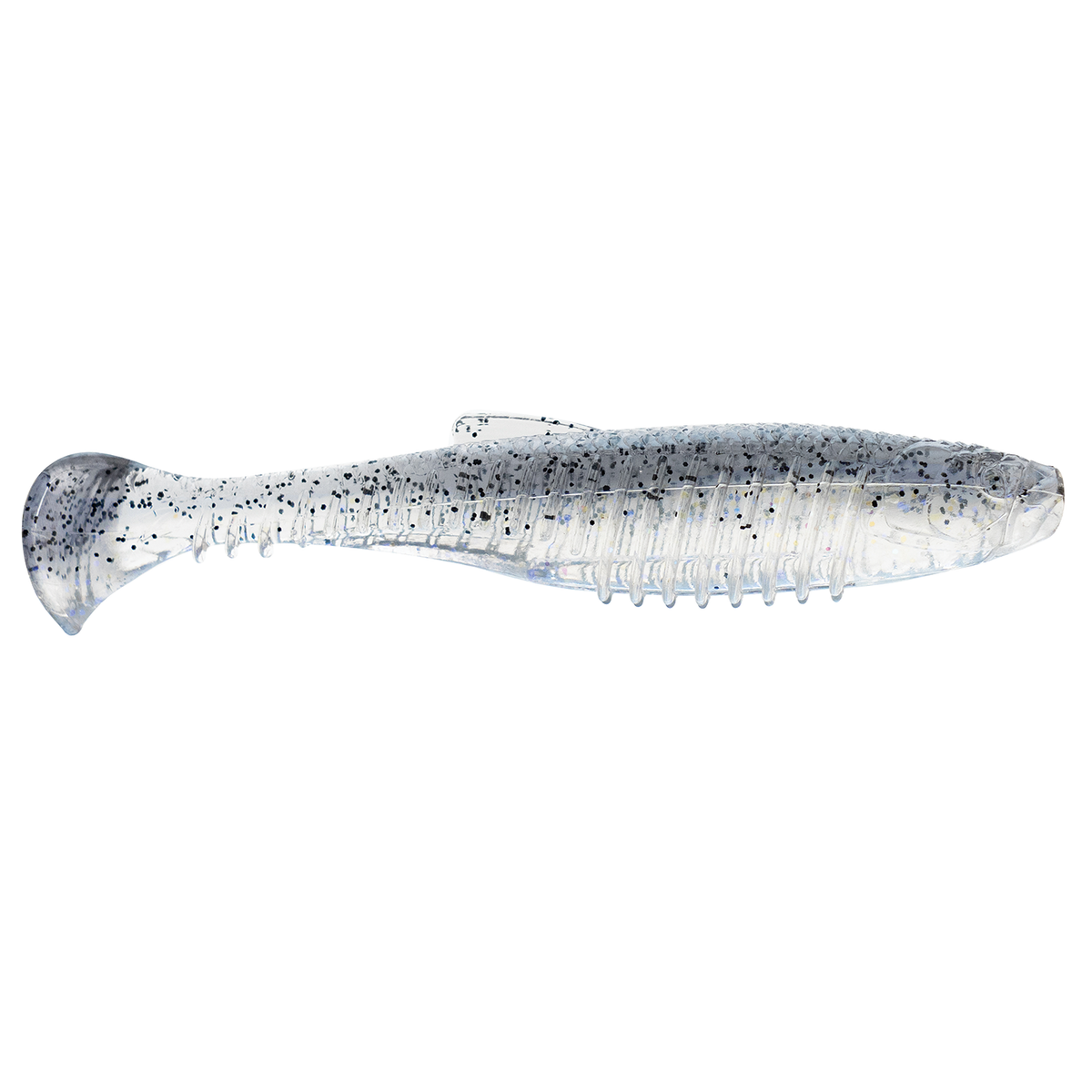 Z-Man Octane Minnowz soft plastic fishing lure in translucent gray with black flecks, designed for realistic movement to attract fish in freshwater fishing tackle.