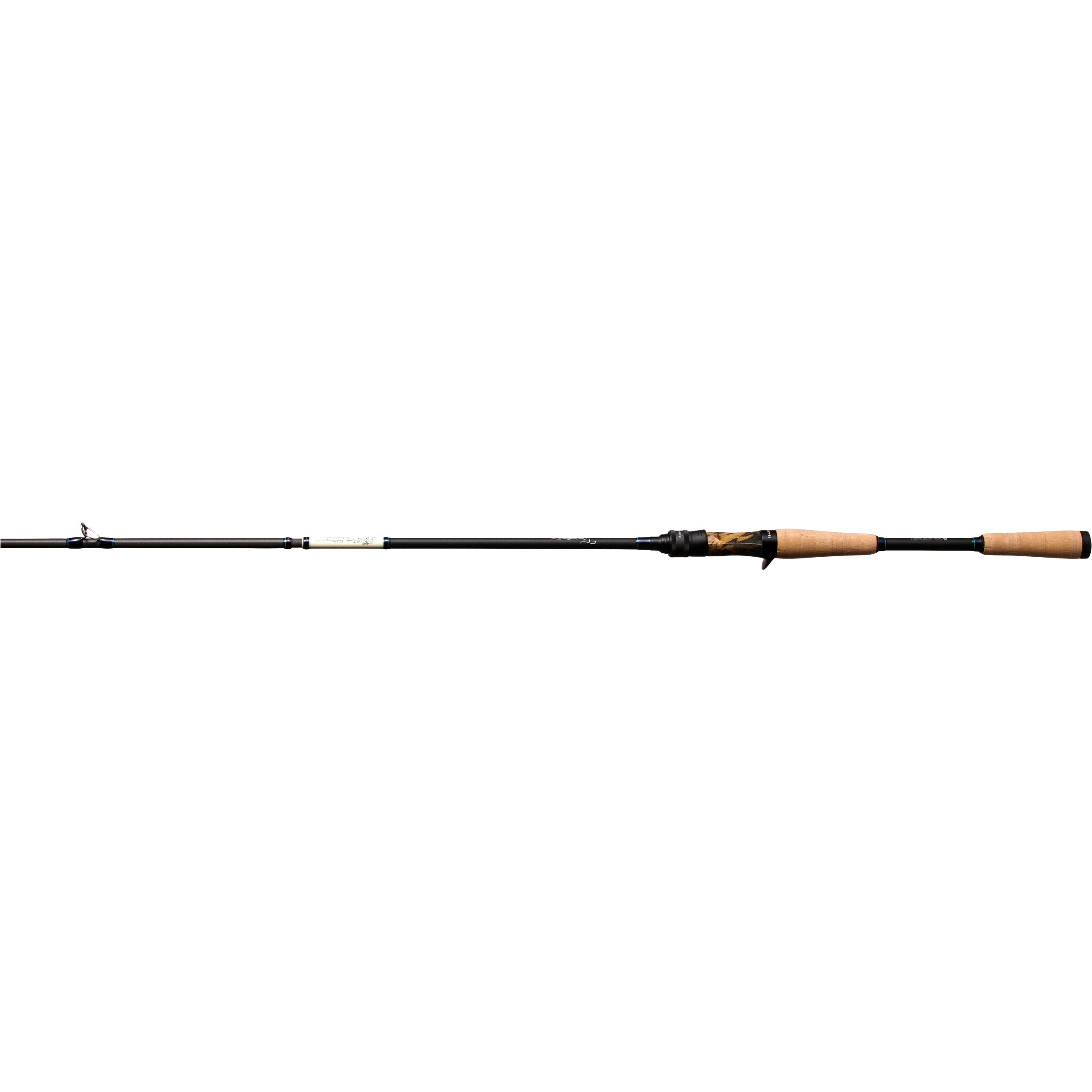 Megabass Triza 3-Piece Travel Casting Rods with a sleek black finish, featuring a cork handle grip and designed for portable fishing tackle and efficient travel use.