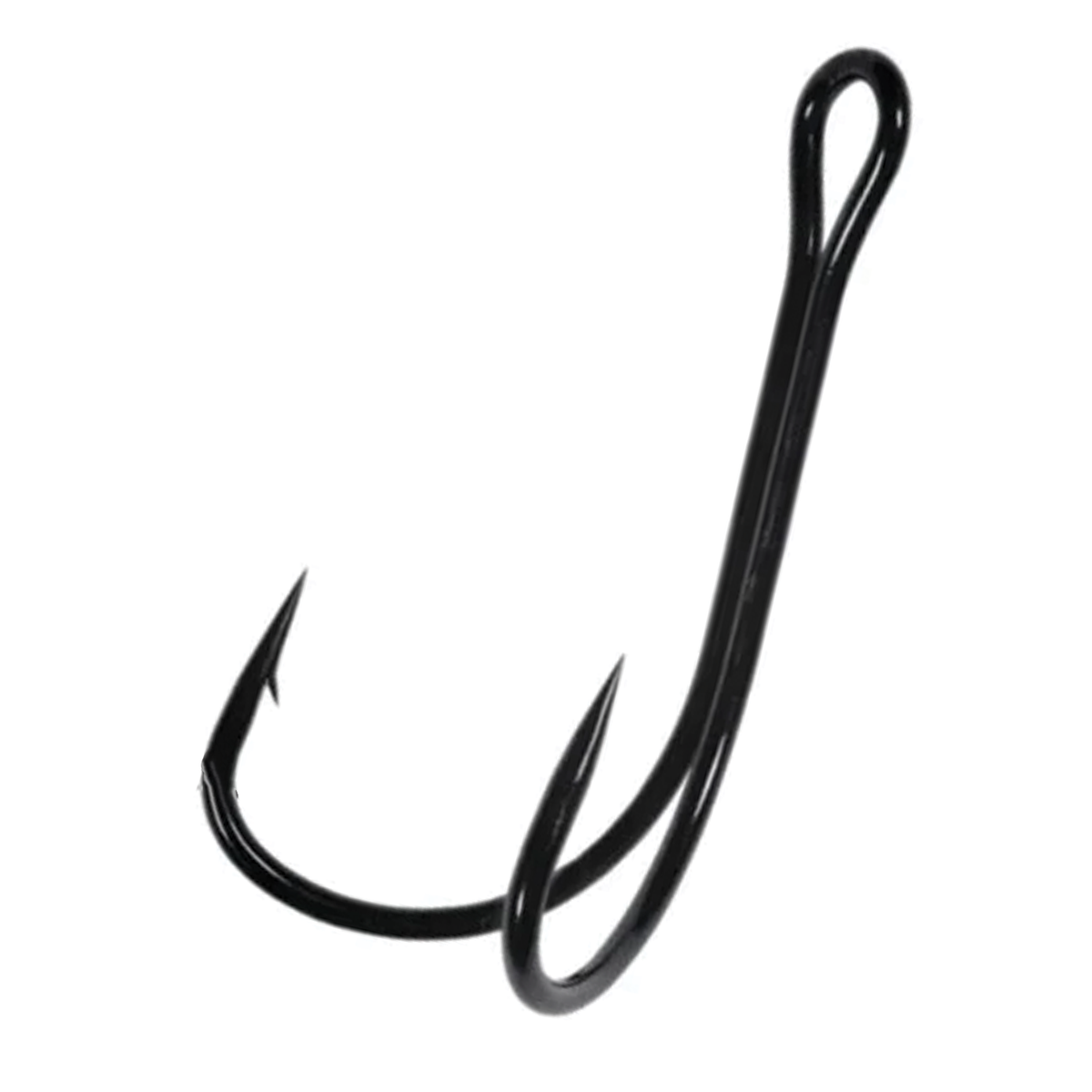 BKK Double-21 Urchin black double fishing hook for fishing tackle and lure rigging shown on a white background