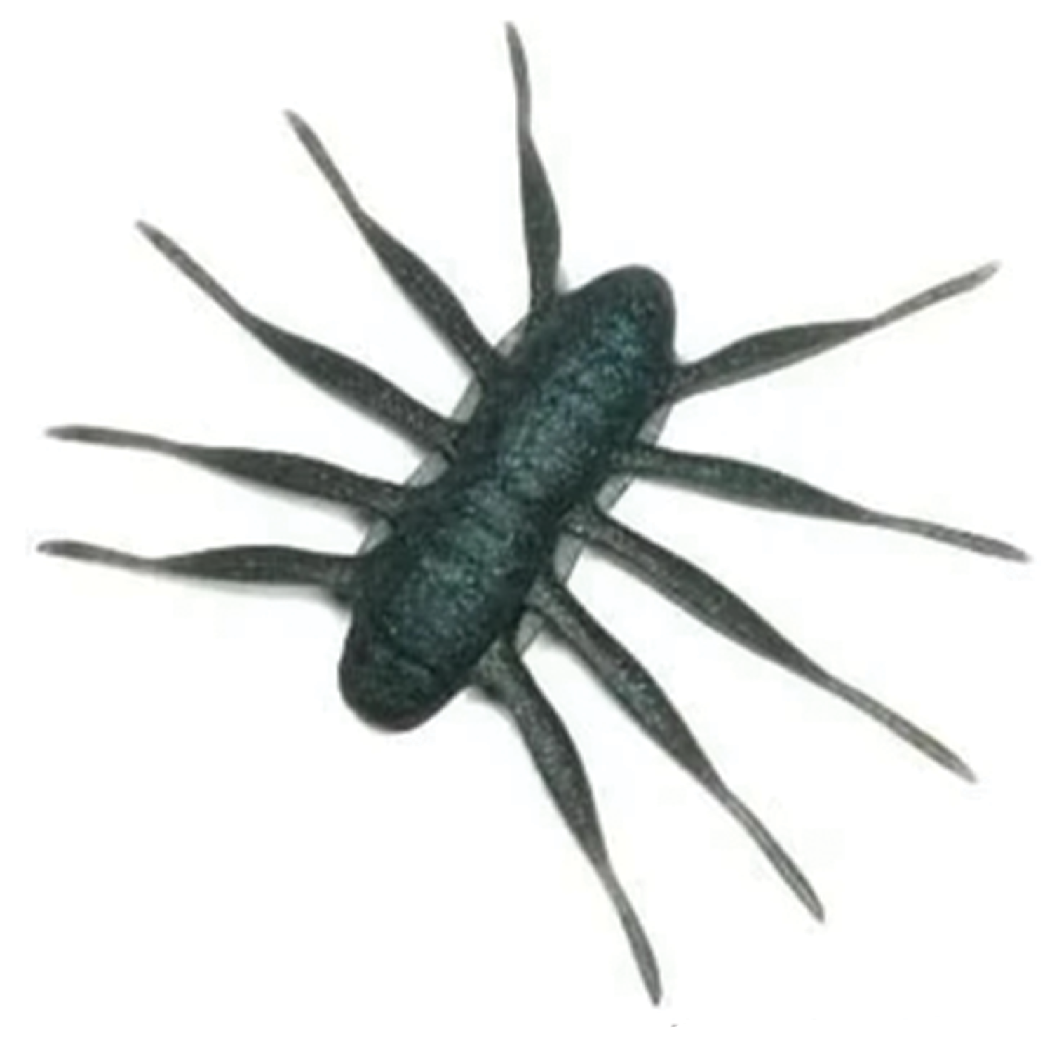 Black soft plastic fishing lure with multiple segmented legs designed for musky fishing, labeled as Baum Bofu 55.