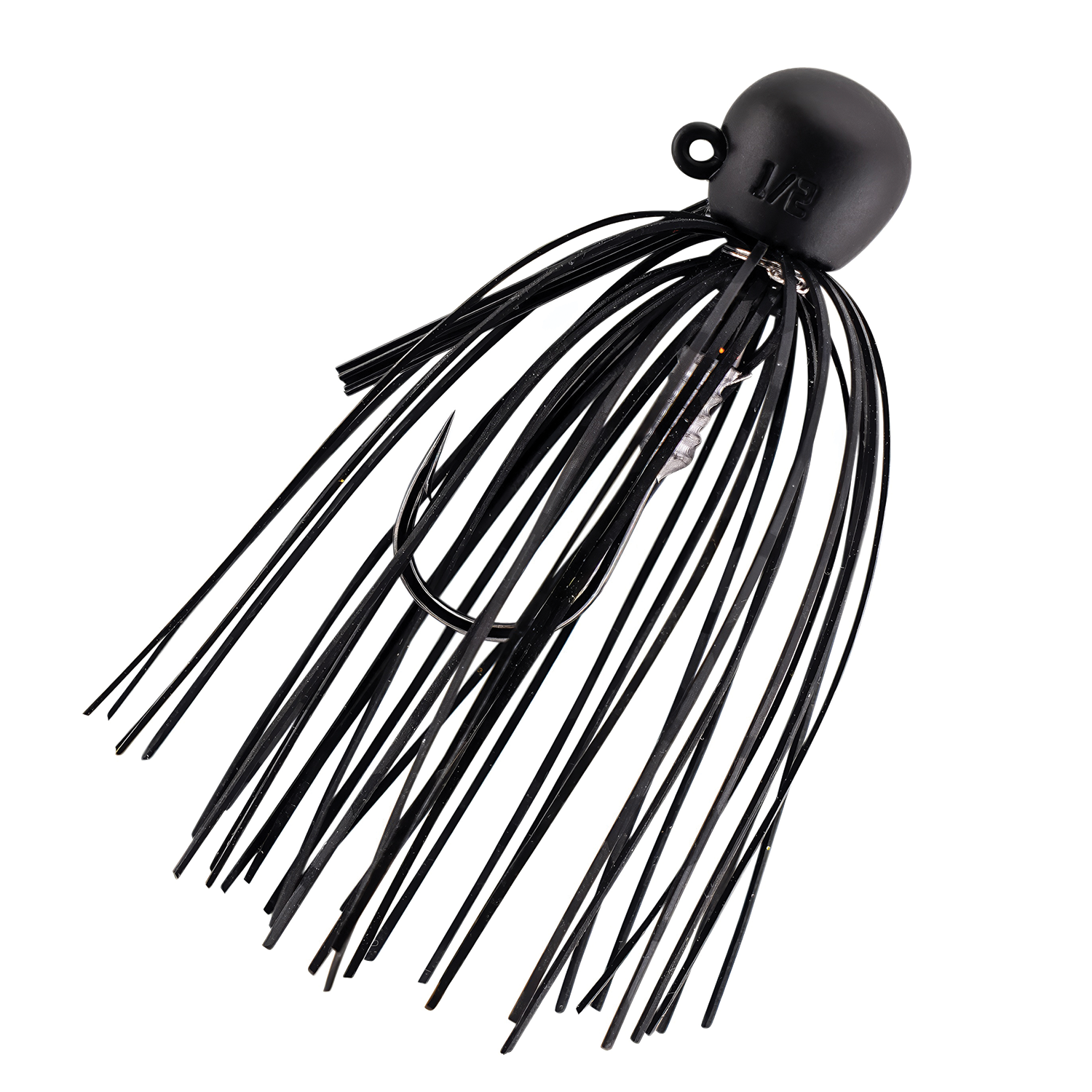 Z-Man TRD Finesse Jig in black with multiple flexible silicone skirt strands and a sharp fishhook, designed for fishing tackle and lure applications.