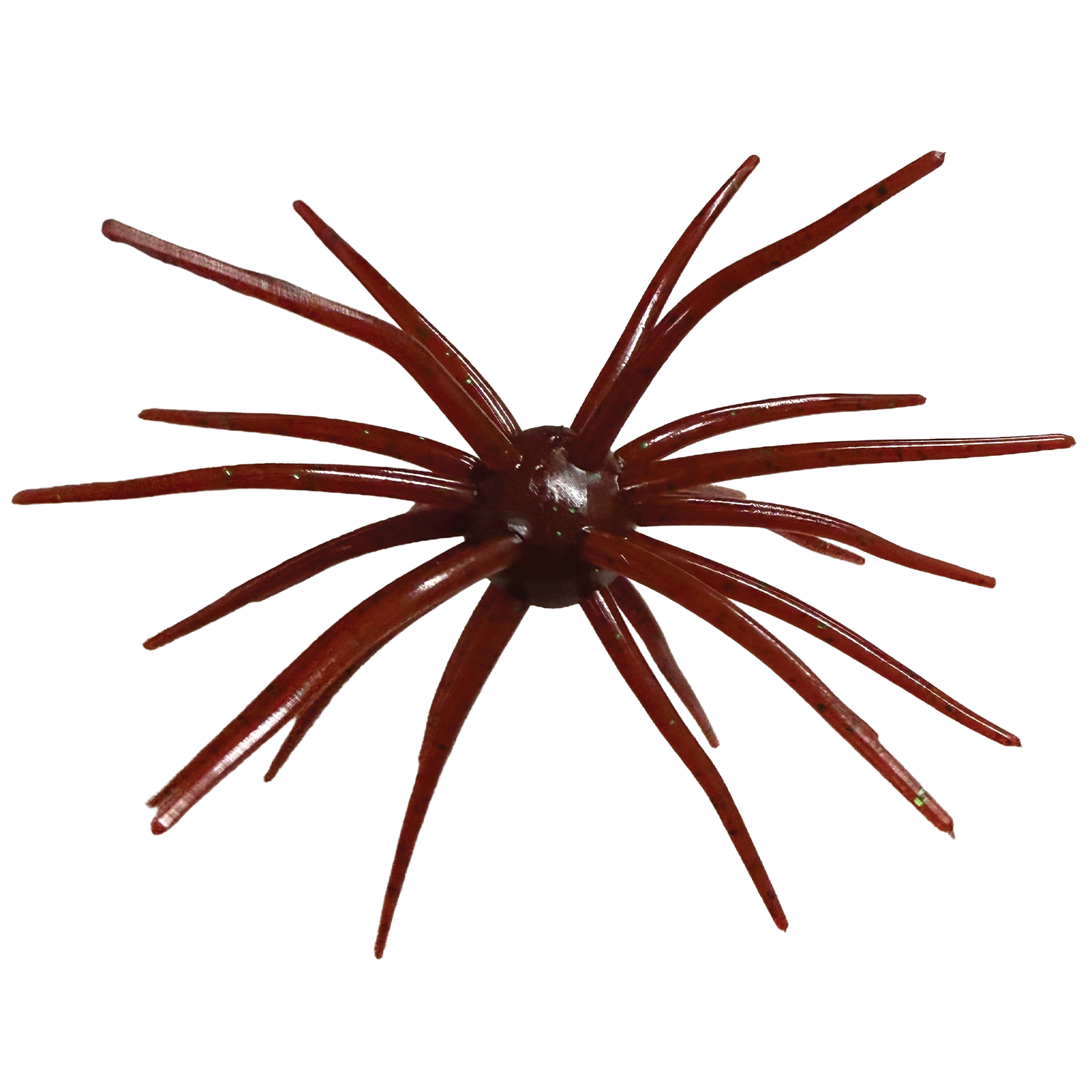 Randamu Lures Fuzzy Ballz fishing lure in dark reddish-brown with multiple flexible appendages designed to mimic aquatic prey for effective fishing tackle use.