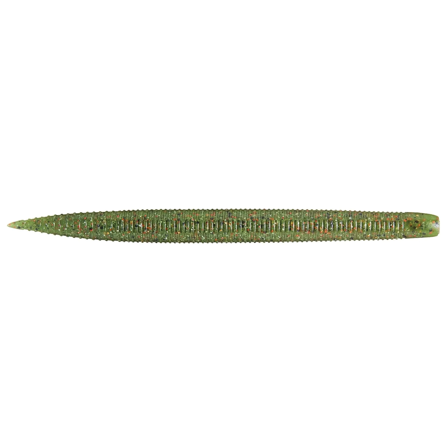 GeeCrack SAF Stick fishing lure in green with red and black flecks, featuring a textured, ribbed body designed for realistic movement in water.